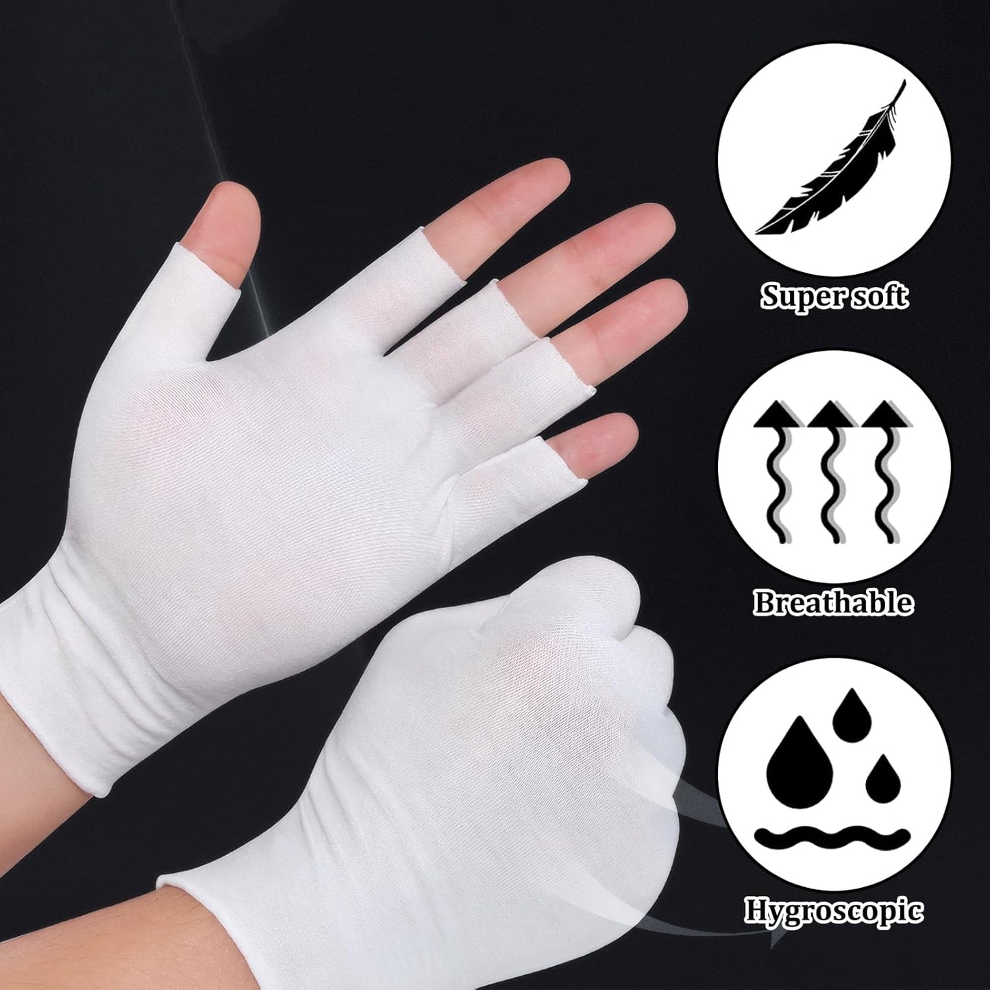 6 Pairs of Cotton Gloves for Dry Hands Sleeping, White Cotton Fingerless Moisturizing Gloves for Women, Fingerless Touchscreen Design for Sleeping Eczema Spa Treatment Overnight Hydration Unisex