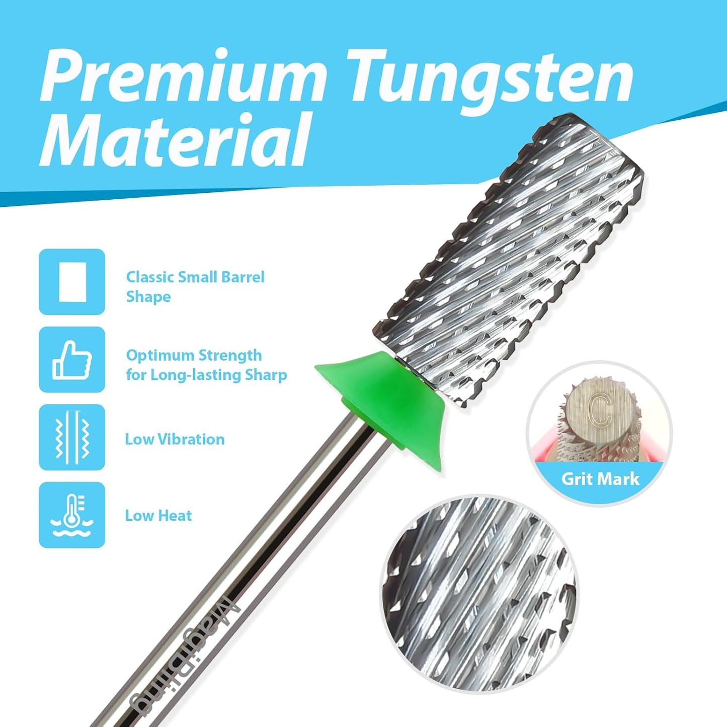 Professional Small Barrel Nail Drill Bits Flat Top, 3/32'' Safety Tungsten Carbide Bits, Two-Way Rotation, Soft and Hard Gel Removal Polishing, Tech and Beginner Bits, Coarse.