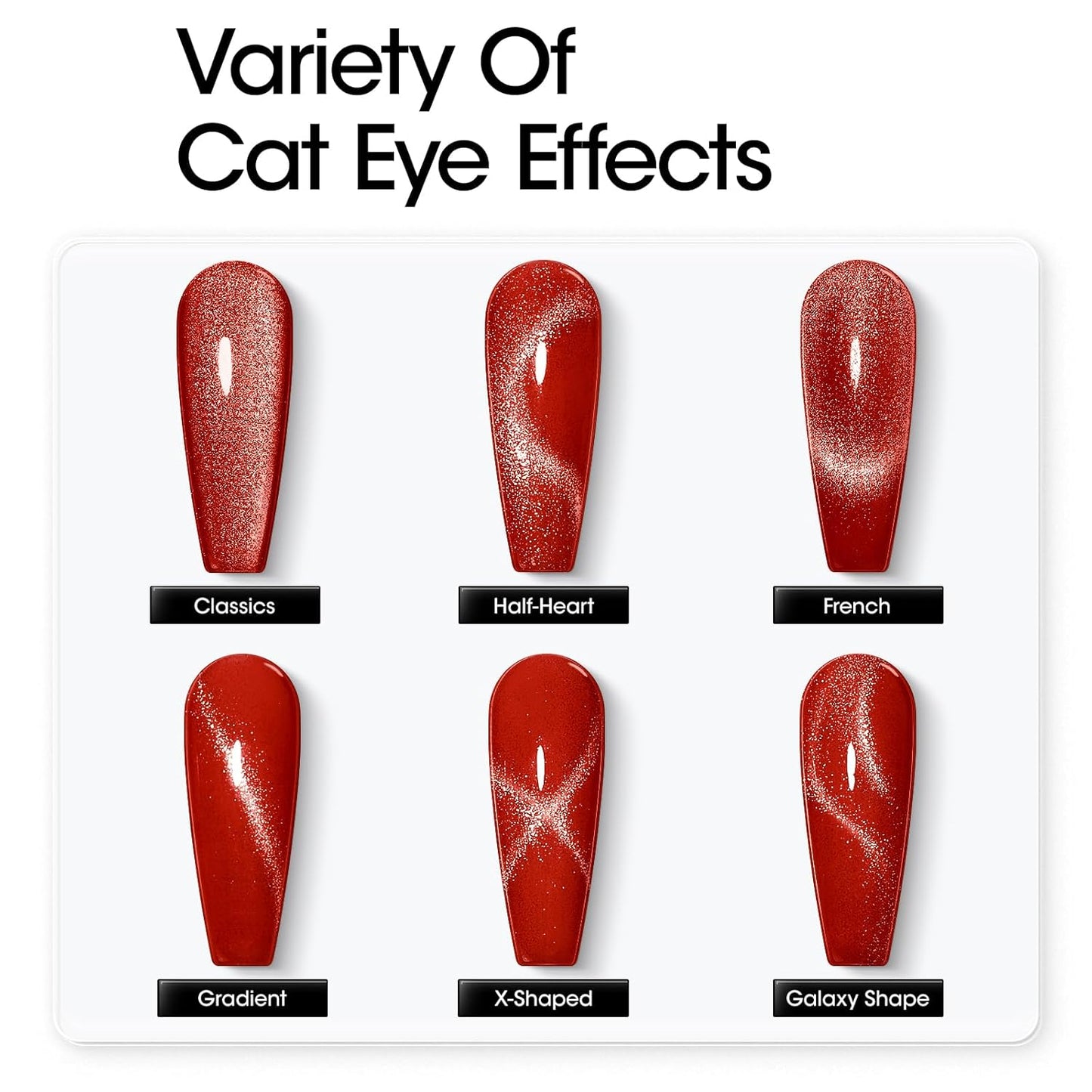 Gellen Glitter Cat Eye Gel Nail Polish Set 6 Colors Red Burgundy Gel Nail Polish with Magnet UV LED Soak Off Sparkle Nail Polish Kit Magnetic Gel Polish Set for DIY Nail Art Women Valentine’s Day Gift