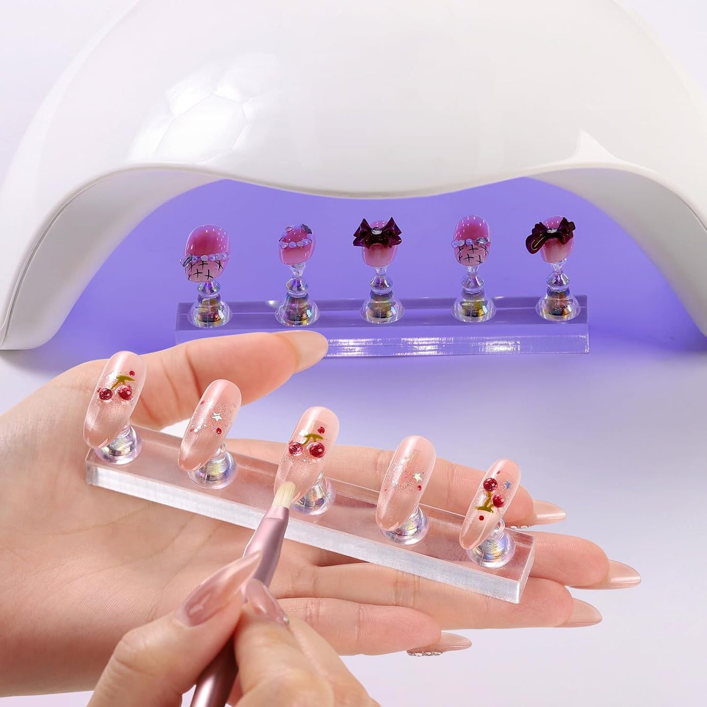 Etercycle Nail Stand for Press On Acrylic Nails Art Display Stand Nail Holder for Painting Magnetic Nails Stand with Double-sided Tape for Home DIY Salon Supplie (Purple)