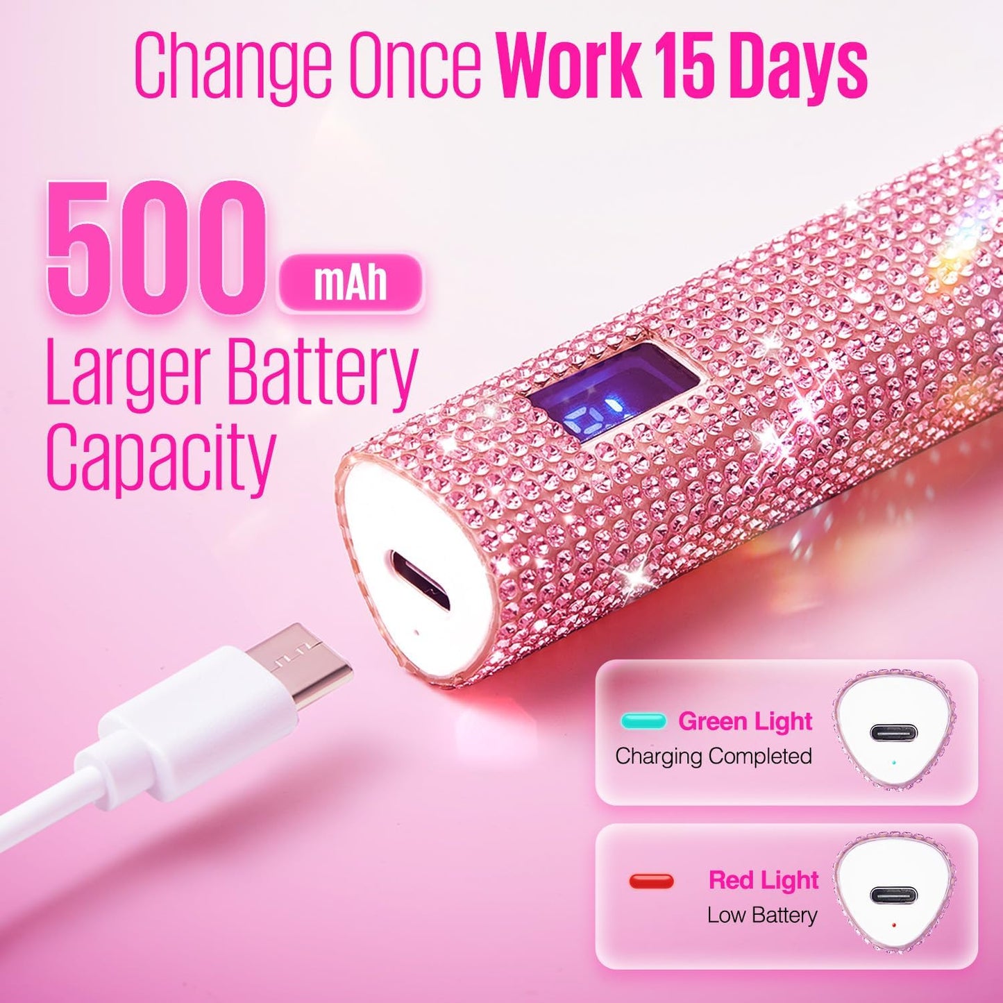 MEFA UV Light for Gel Nails, Pink Glitter Handheld Nail Lamp Visible LED Timer Touch Screen, Cordless Nail Light for Gel Nail Polish Stickers Strips, Gifts for Women
