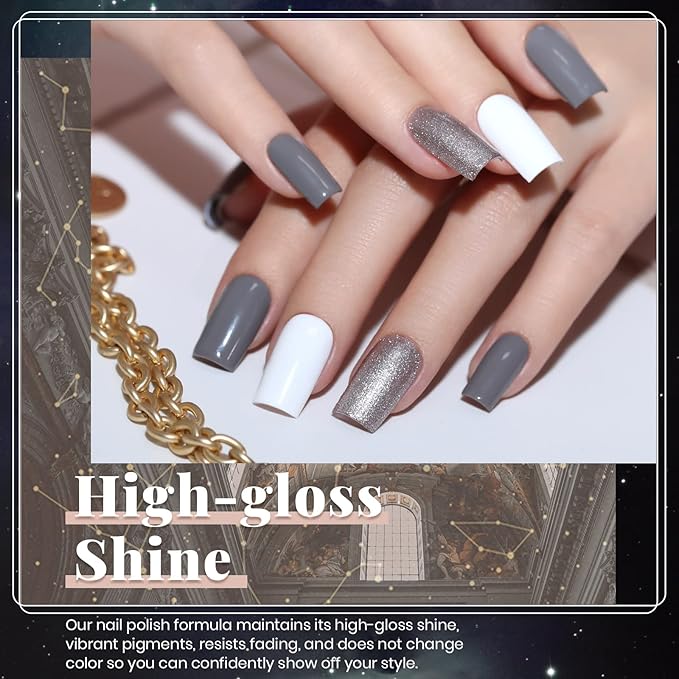 Beetles Neutral Gel Nail Polish – 6 Colors Winter Soak Off UV LED Nail Gel Kit, Brown Gray Silver White Pink Long Lasting Glossy for Salon & Home Manicure Gift for Women