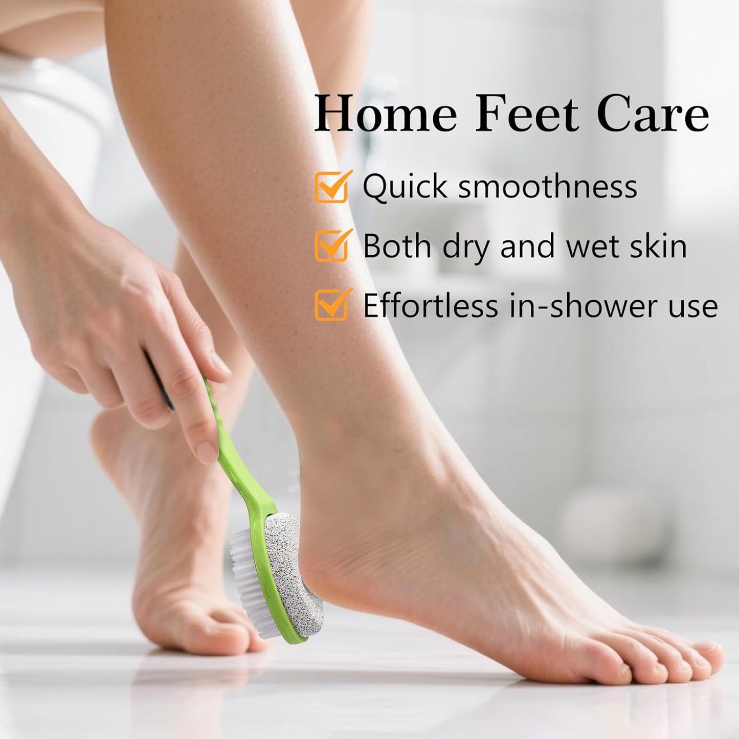 Foot Callus Remover, Double-Sided Pumice Stone Brush for Feet, 3 Pack Foot File Scrubber for Home Feet Care, Multi Purpose Pedicure Tools with Handle for Dead Skin Remover in Shower, Green
