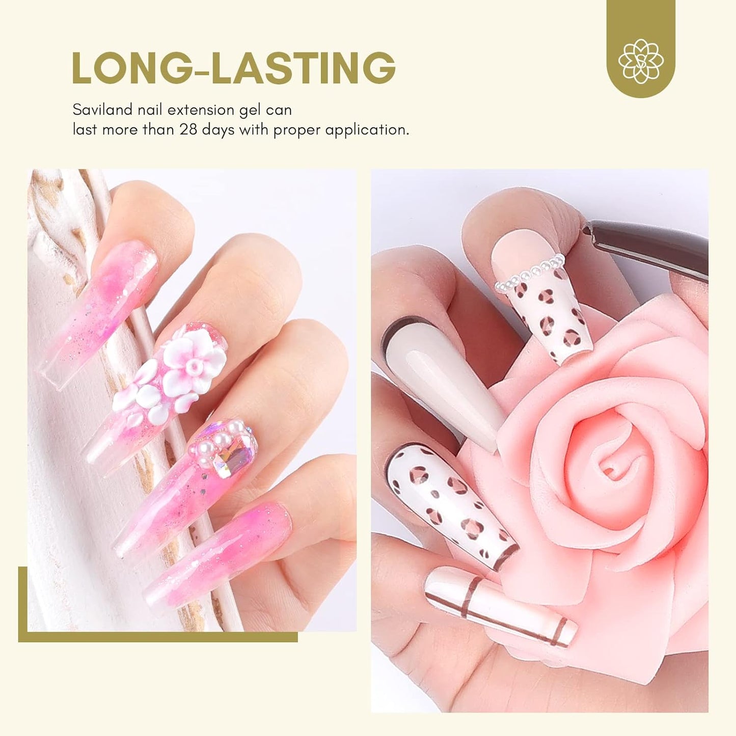 SAVILAND Builder with Air Cushion Design, Clear Hard Gel for Extension, Builder Base &Strengthener Art Manicure Set with 100pcs Forms and Acrylic Brush