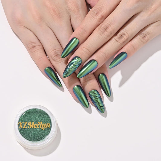 Chameleon Chrome Nail Powder, Big-Capacity 0.8g Aurora Blue Turns Green Mermaid Aurora Powder Pigment Pearlescent Nail Art Glitter Decoration, Can Mixed with Builder Gel Nail Polish for Use