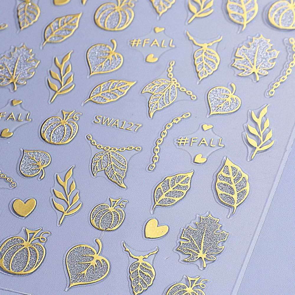 Halloween Pumpkin Nail Art Stickers Decals Fall Maple Leaf Nail Decals 4PCS Ghost Spider Web Bat Fall Leaves Halloween Nails Design 3D Self-Adhesive Nail Stickers for Women DIY Nail Art Decorations