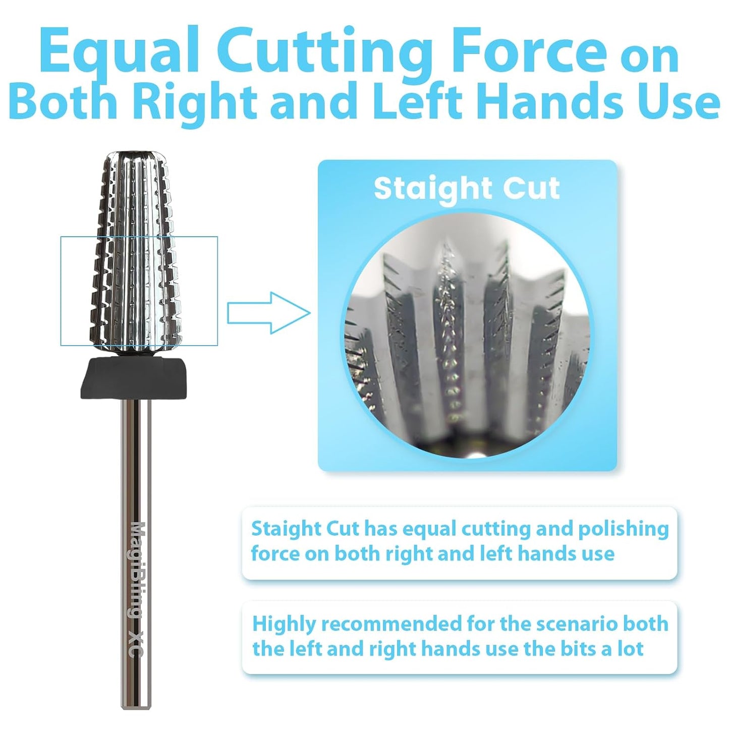 5 in 1 Nail Drill Bits, Straight Cut 3/32'' Professional Tungsten Carbide Bits, Two-way Rotation Easy for Left Hand, Hard Soft Gel Removal Fast Manicure Polishing, Extra Fine