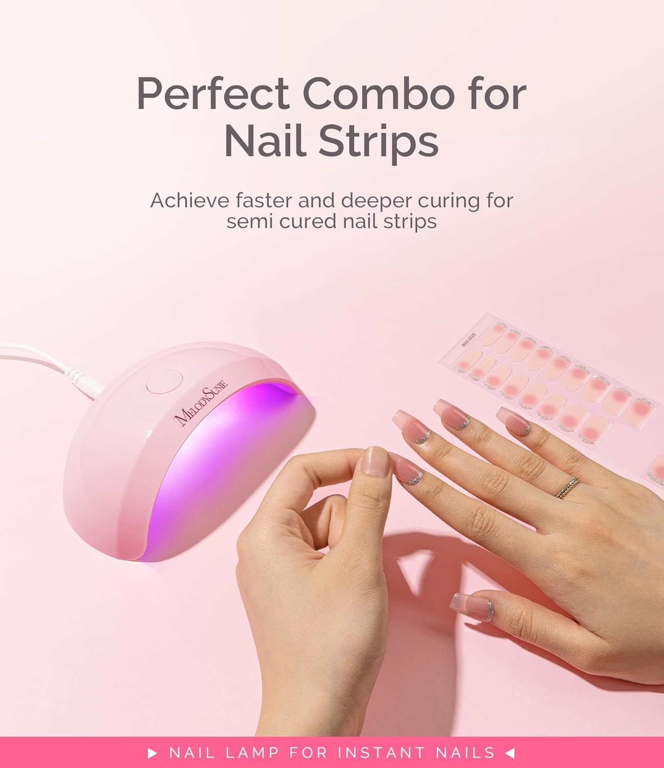 MelodySusie Starter-Friendly LED UV Nail Lamp with 2 Timers, Pocket-Sized for Handheld & Desktop Use, P-art04 UV Light for Gel Nail Especially Instant Nails, Base/top Coat & Half-Cured Gel (Pink)