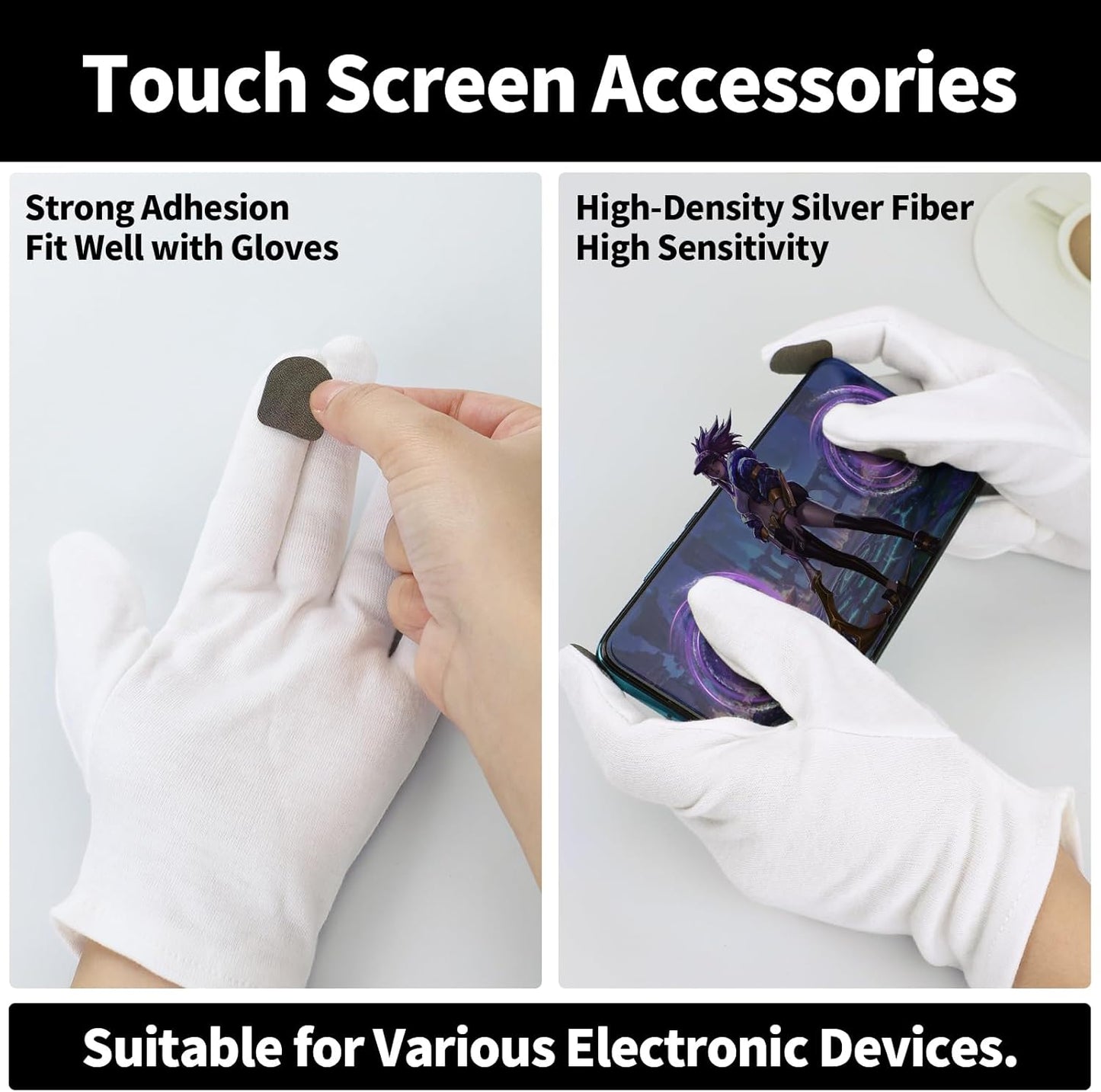 Touch Screen Gloves - 5 Pairs Small White Cotton Gloves for Art Handling, Coin Handling, Jewelry, Photography, Dry Hands Sleeping, with Pack of 20 Touch Screen Stickers