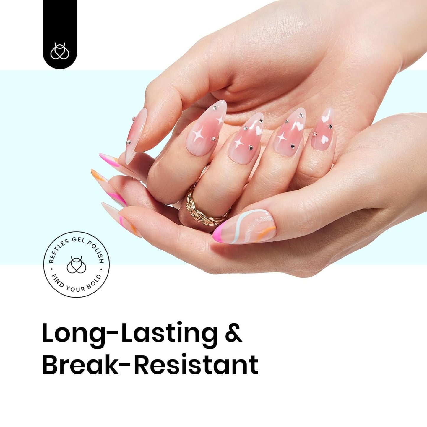 Beetles 9 in 1 Nail Glue Gel for Nail Tips and Clear Acrylic Nails Long Lasting, Curing Needed UV Extension Glue for False Nail Tips and Press on Nails, Christmas Nail Art