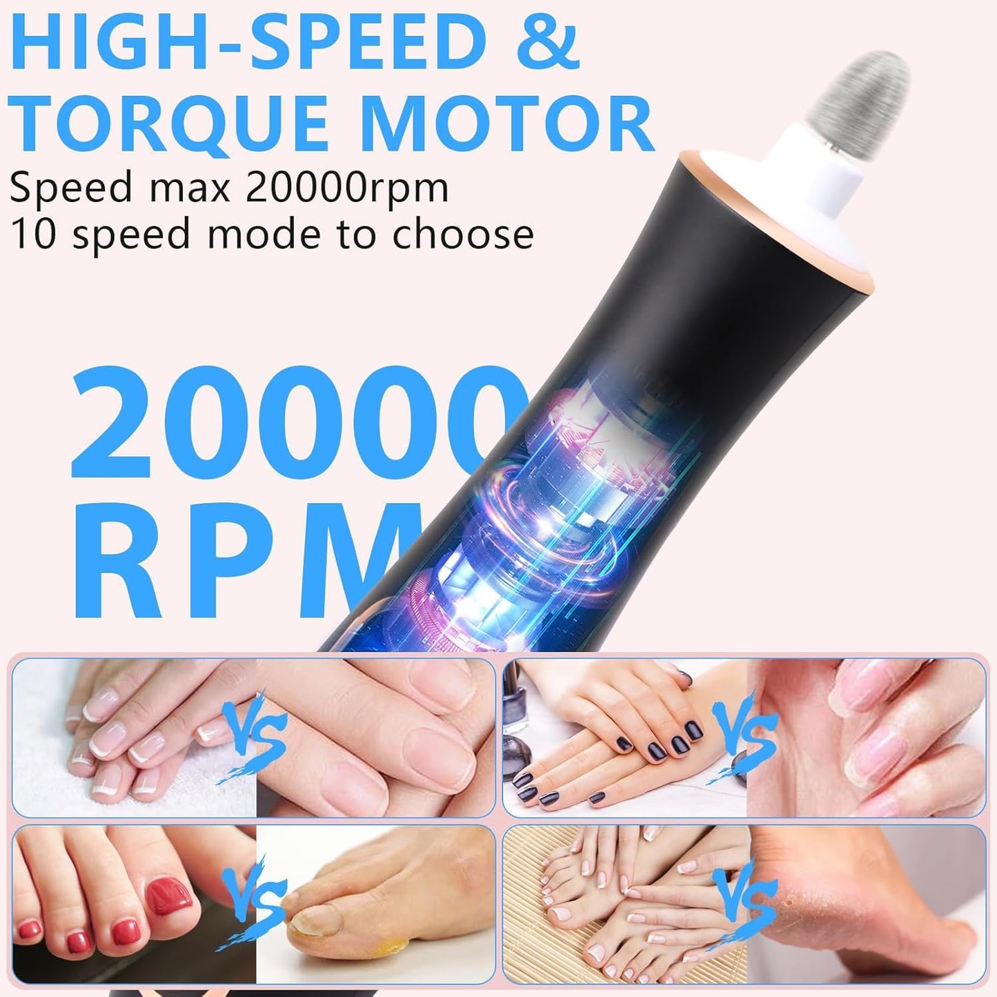 2 Pack Portable Electric Nail Drill Polisher – 10-in-1 Versatile Tool with 100PC Sanding Rings for DIY Care, Black+White