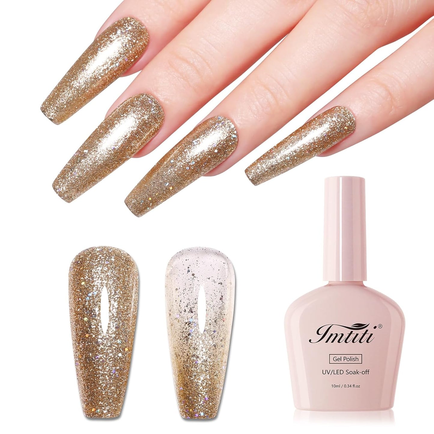 Imtiti 10ml Gold Glitter Gel Nail Polish Long Lasting Soak Off UV Led Christmas Gold Gel Polish Salon DIY at Home Gift for Women 1Pcs
