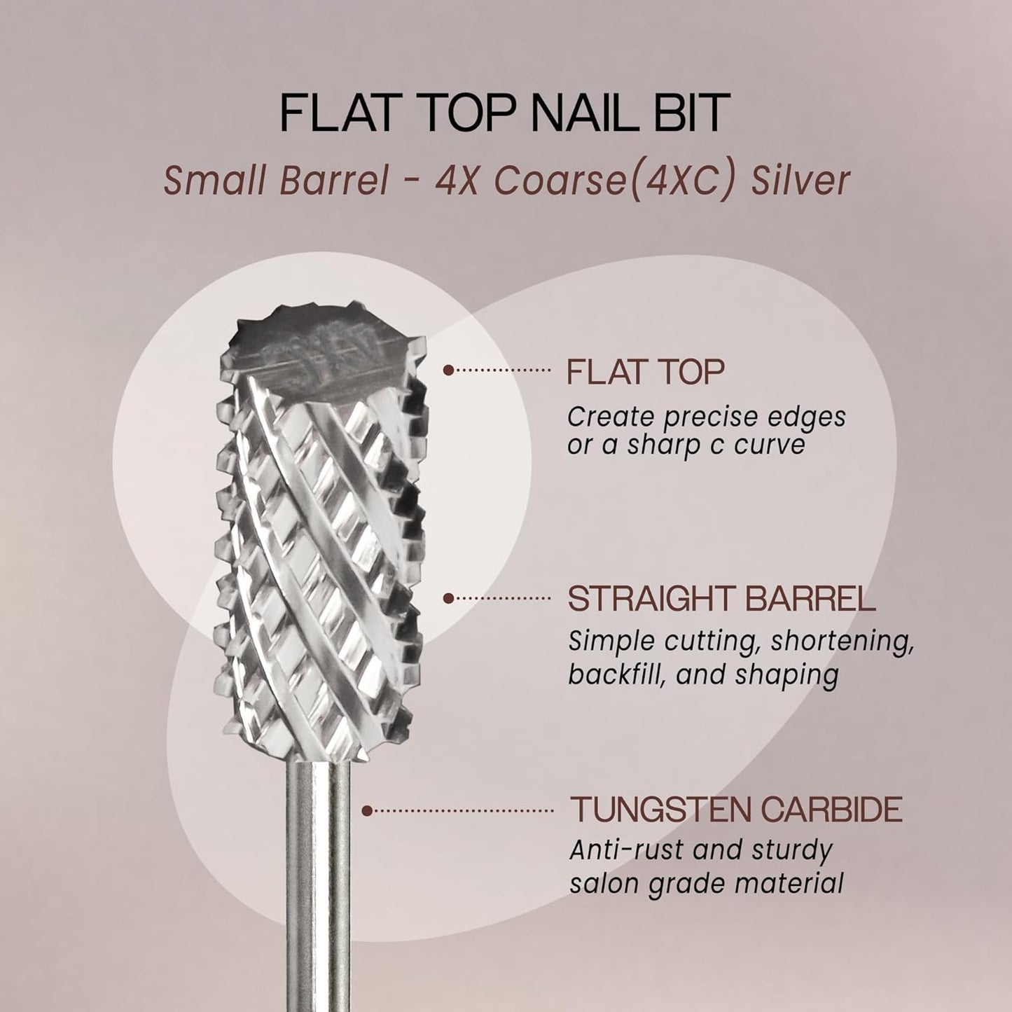PANA Flat Top Small Barrel 3/32" Shank Size - (Silver, 4X Coarse Grit) - Fast remove Acrylic or Hard Gel Nail Drill Bit for Manicure Pedicure Salon Professional or Beginner
