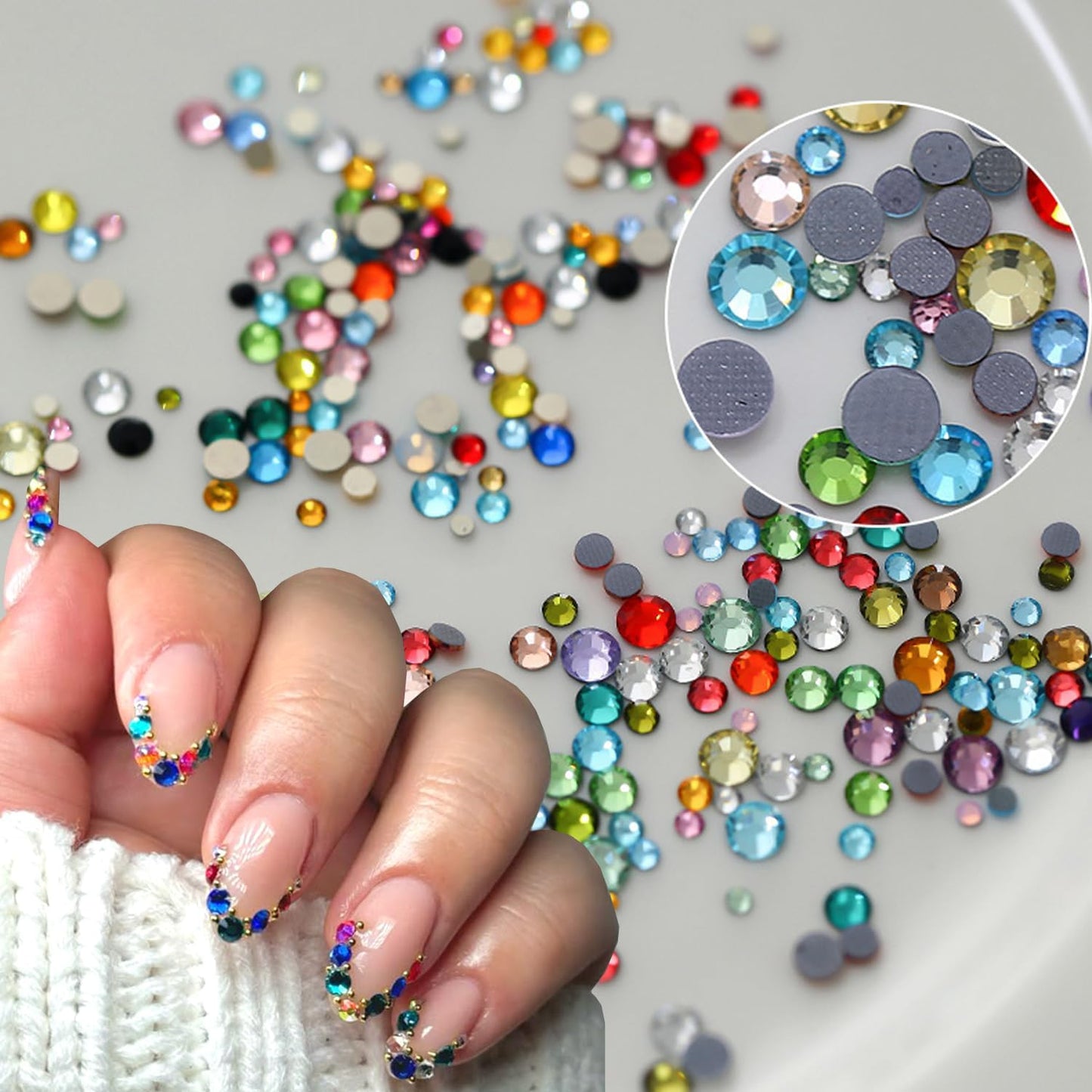 1140Pcs Colorful Rhinestones Nail Charms,3D Sparkling Flat Back Nail Rhinestones Mini Nail Gems for Acrylic Crystals Half Rounded Nail Diamonds Bling Nail Jewelry Accessories DIY Glitter for Crafts