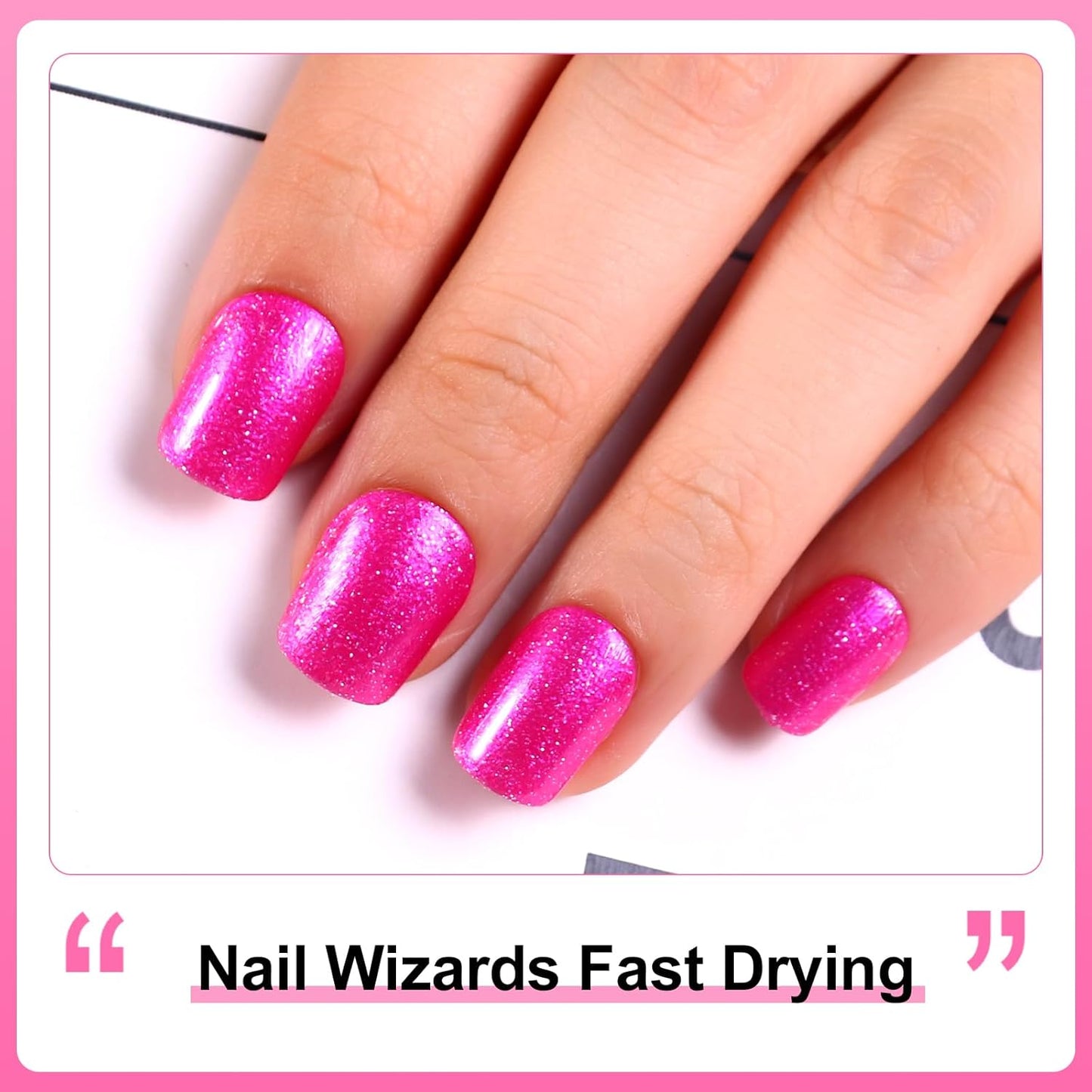 Major Dijit Quick Air Dry Nail Polish Glitter VioletRed Regular Nail Polish Non UV Gel Hema 0.34 fl oz.