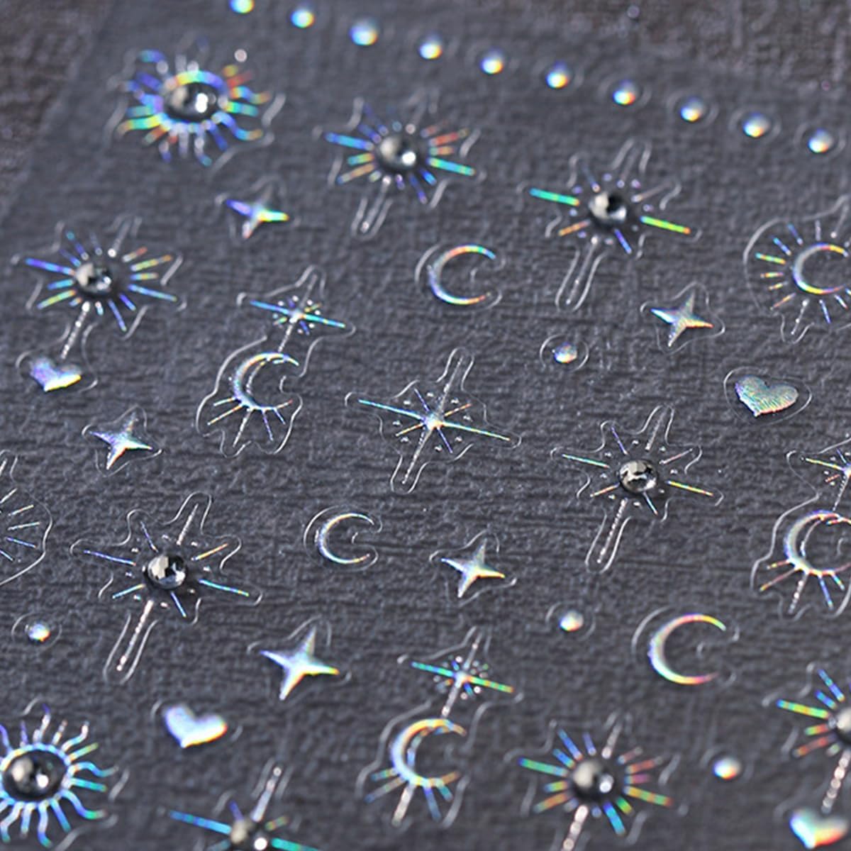 5D Embossed Star Moon Nail Art Stickers Decals Self Adhesive Nail Decals Aurora Star Moon Nail Stickers with Rhinestone Designs Manicure Sliders for Women DIY Nail Art Decorations