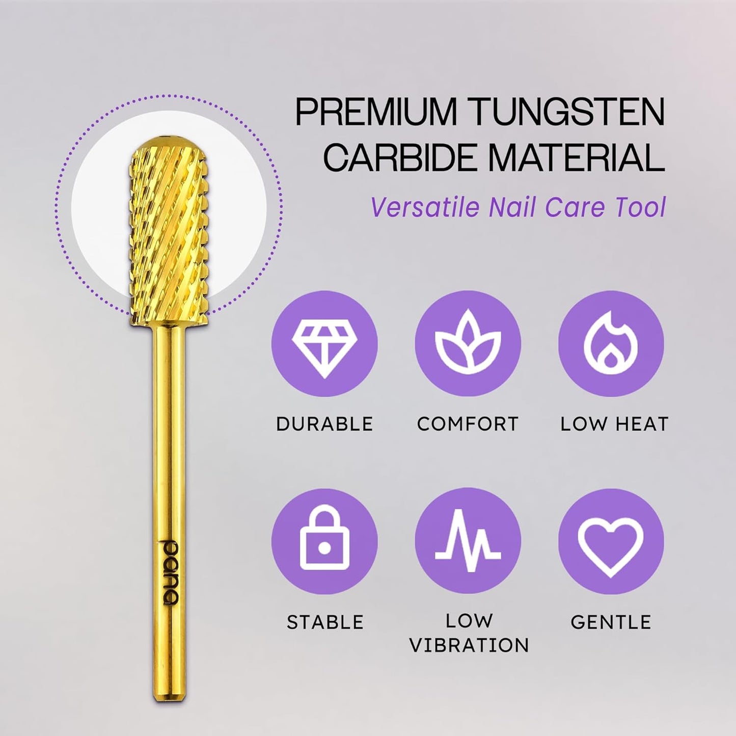 PANA 3/32" Small Smooth Round Top Safety Carbide Nail Drill Bit for Gel Polish & Acrylic Removal Nail Salon Manicure Pedicure Electric File Tools (Small Barrel - Gold, Extra Coarse)