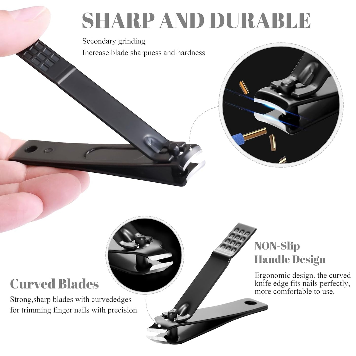 Nail Clippers Sets High Precisio Stainless Steel Nail Cutter Pedicure Kit Nail File Sharp Nail Scissors and Clipper Manicure Kit Fingernails & Toenails with Portable Stylish case (Black)