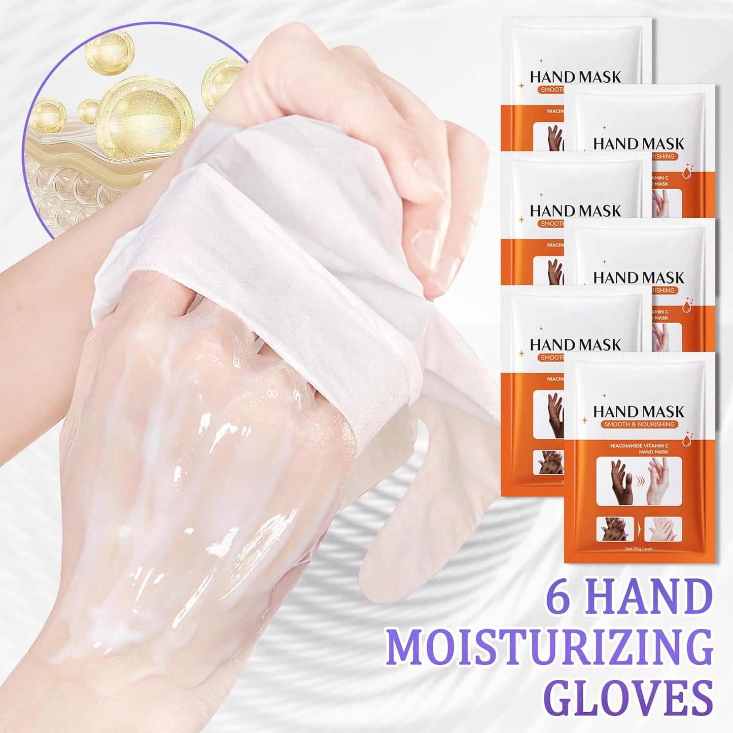Hand Mask Moisturizing Gloves 6 Pack,Hydrating Hand Mask for Women,Soft Gloves for Dry Cracked Skin D