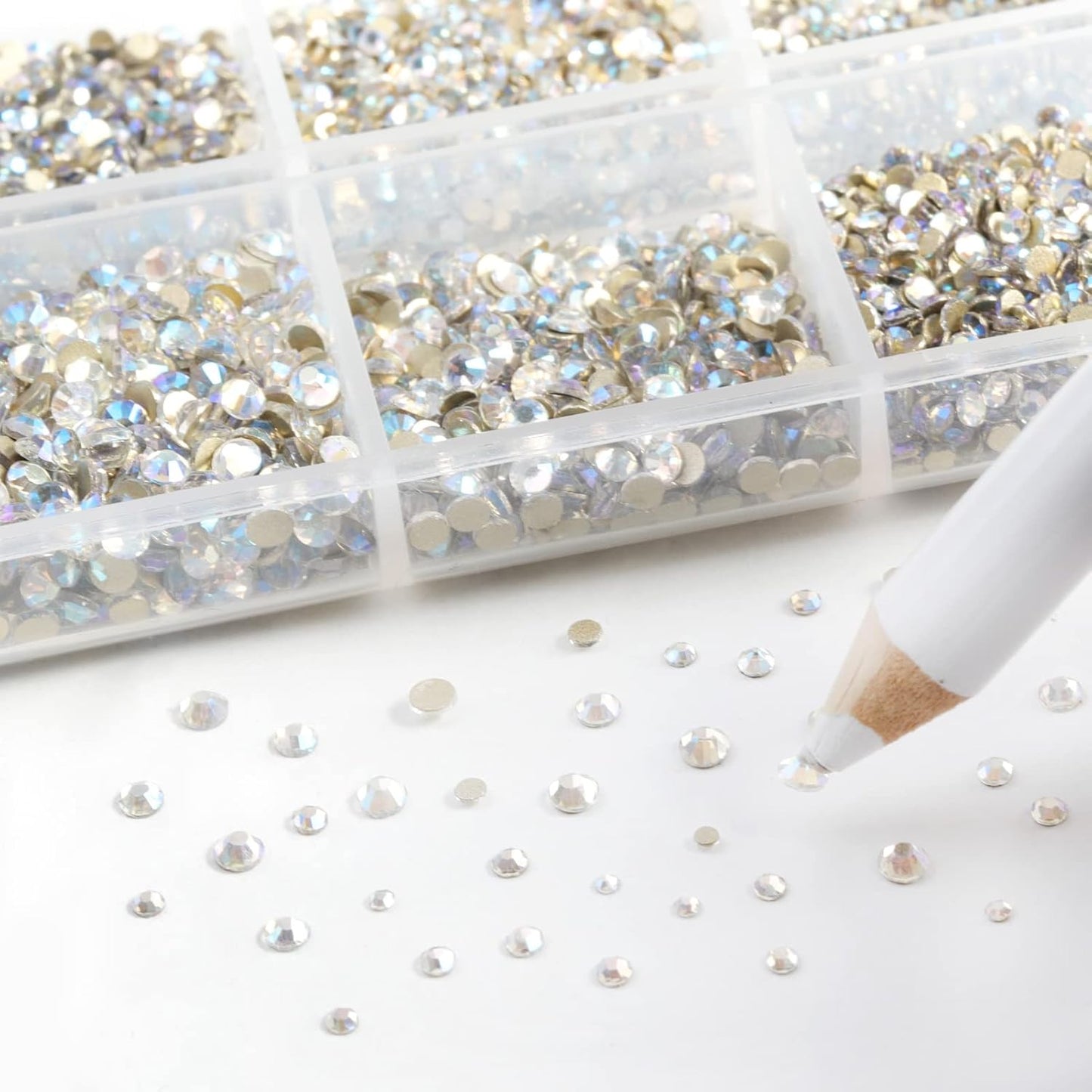 Beadsland 7200pcs Flatback Rhinestones,Glass Rhinestone Nail Gems Round Crystal Rhinestones for Crafts,Mixed 6 Sizes with Wax Pencil Kit, SS3-SS10,Blue Moonlight