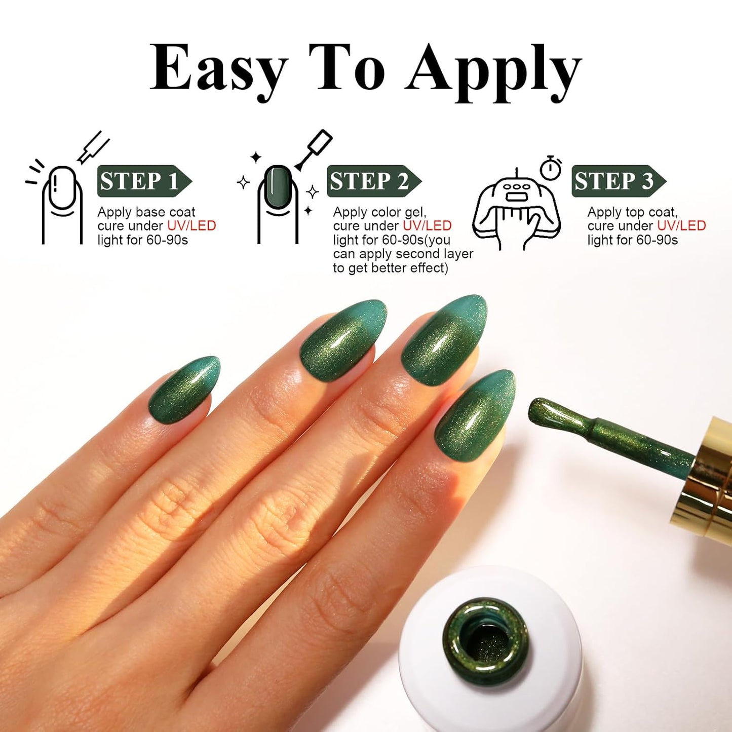 Imtiti Pearl Gel Nail Polish,0.5 Fl Oz Metallic Green Glitter Drawing Gel Polish Shell Thread Shimmer Mermaid Soak Off UV LED for Home DIY Nail Art Manicure Salon