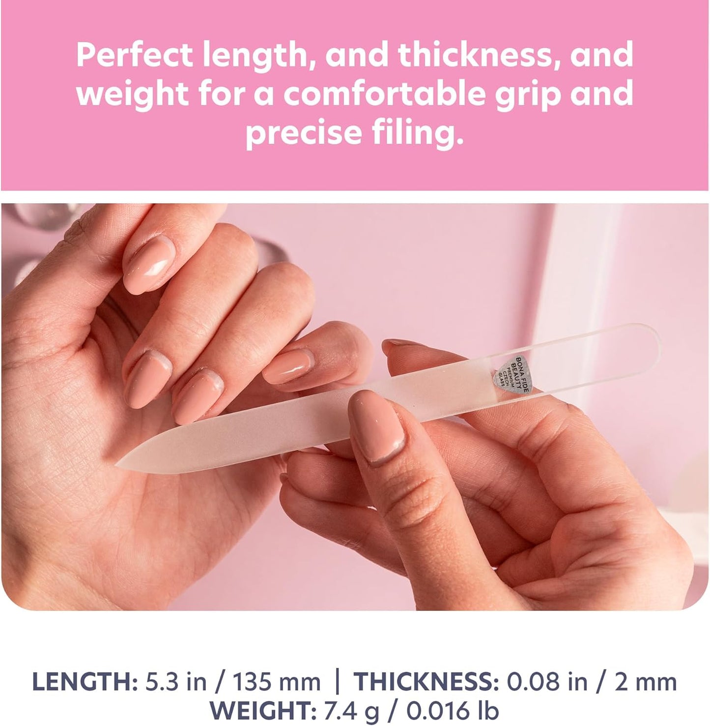 Bona Fide Beauty Czech Glass Nail File (Clear Color) - Crystal Fingernail File for Natural Nails with Clear Hardcase, Gifts for Women