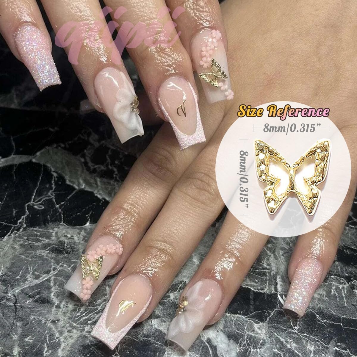 60pcs Golden Butterfly Nail Charms Bulk 3D Butterflies Charms for Acrylic Nails, Nail Alloy Studs Charms Nail Art Jewels Decor Supplies Accessories Supply for Nails Face Makeup Body DIY Crafts