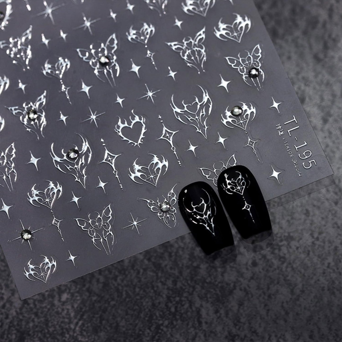 Silver Nail Art Sticker Decals Star Nail Stickers Butterfly and Heart with Design Self Adhesive Nail Decals 5D Embossed Rhinestone Manicure DIY Supply Decoration Accessories for Women