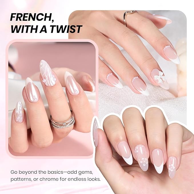 Beetles French Manicure Kit - White Nude Pink Gel Nail Polish Soak Off UV LED French Tip Gel Polish with 2 French Manicure Nail Art Sticker Sheets, Classic French Nail Kit for DIY at Home or Salon