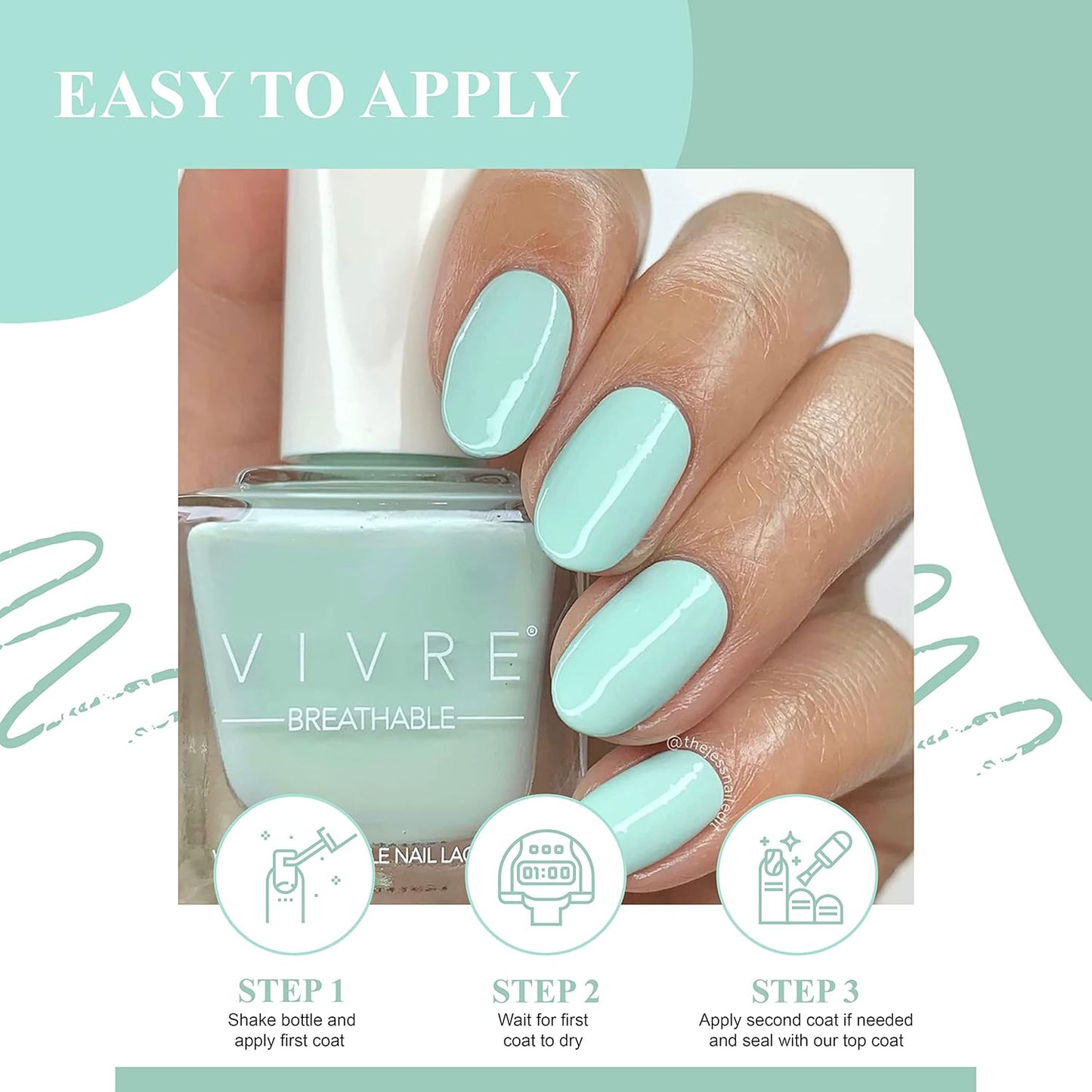 VIVRE Cosmetics Nail Polish - Quick Dry, Shiny, Halal, Vegan, Non-Toxic, Long Lasting, Certified Breathable and Water Permeable - No Commit-Mints