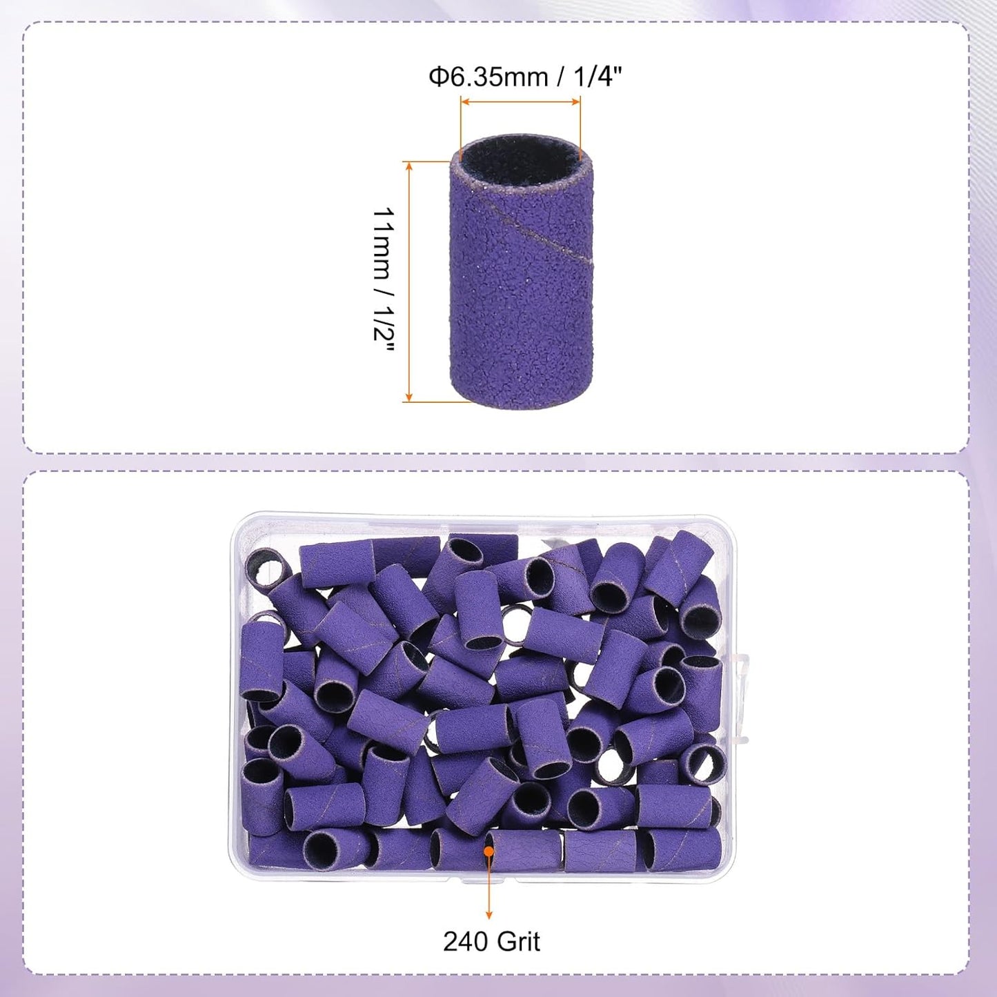 HARFINGTON 100pcs Small Sanding Bands 240 Grit for Nail Drill Bits Mini Sanding Band for Nails Gel Manicures Purple