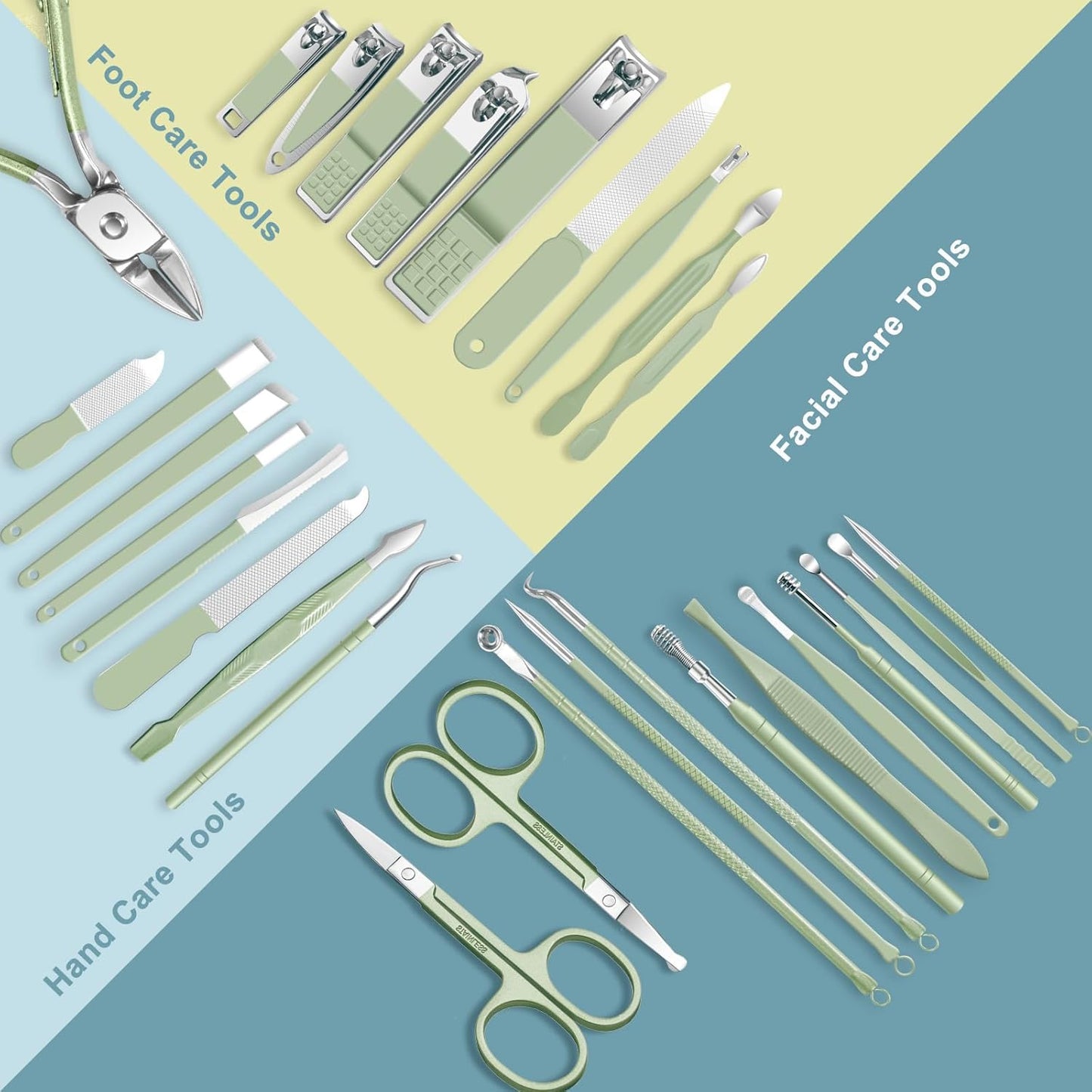 Manicure kit Personal Care Mens Grooming Kit, 30 in 1 Professional Nails Kit Pedicure Kit, Nail Clippers for Men and Nail Tools Portable Set, with Luxurious Travel Case (Green)
