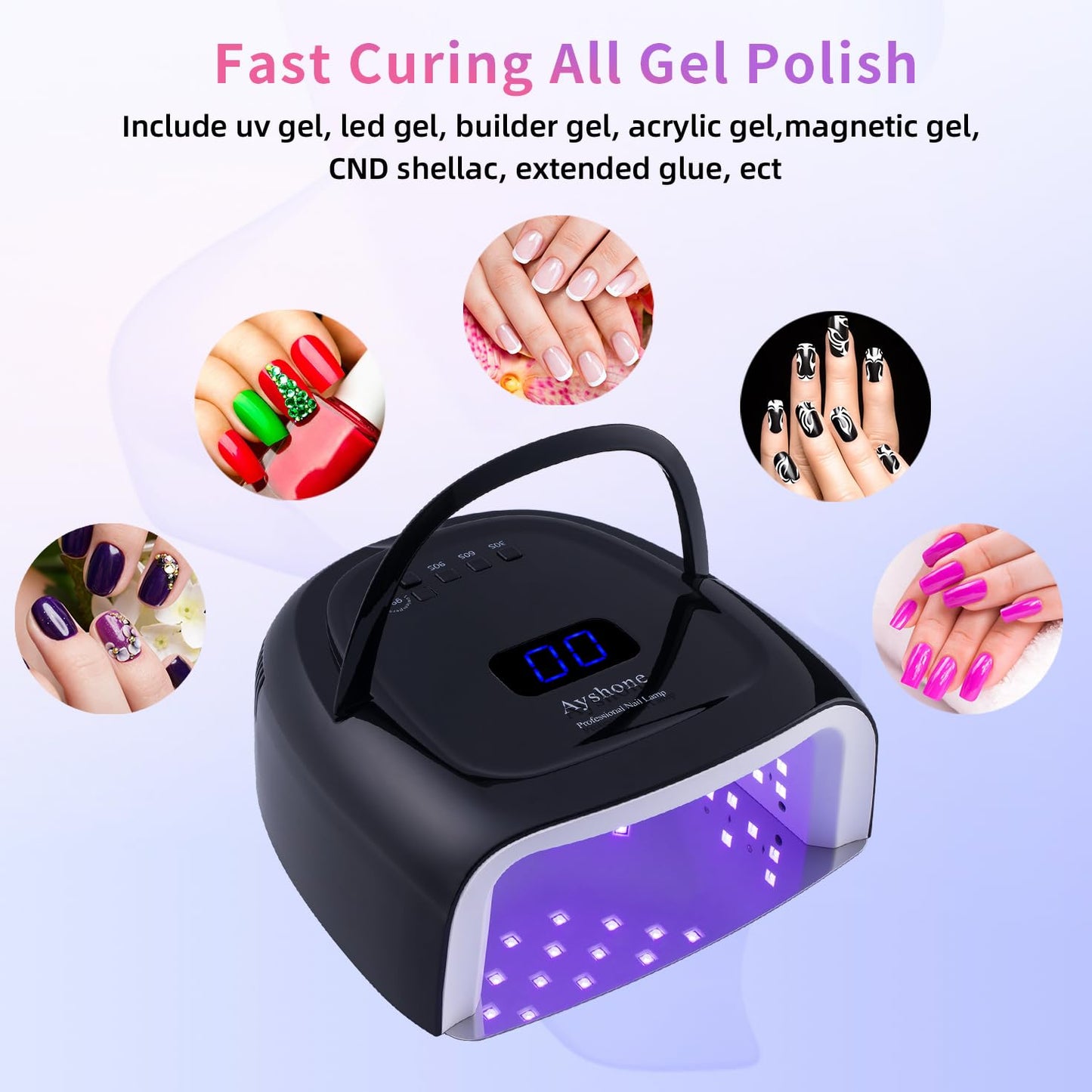 Rechargeable LED Gel Nail Lamp, 60W Cordless UV Led Nail Light with Lifting Handle Touch Sensor LCD Screen (Black)