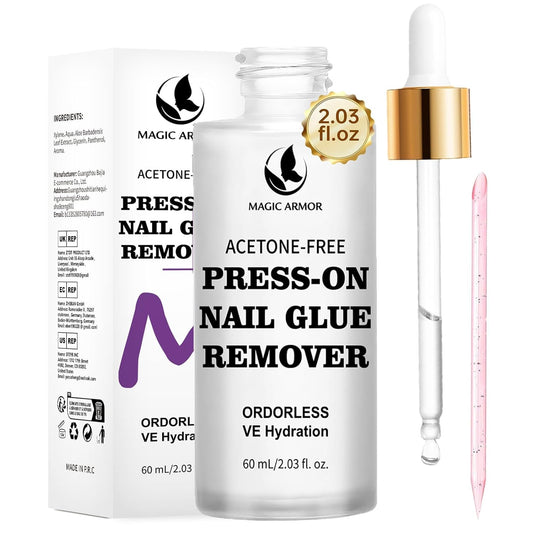 60 ML Nail Glue Remover for Press on Nails with Crystal Stick, Acetone-Free Odorless Nail Gel Glue Remover, Soft Painless Removal for Nail Tips