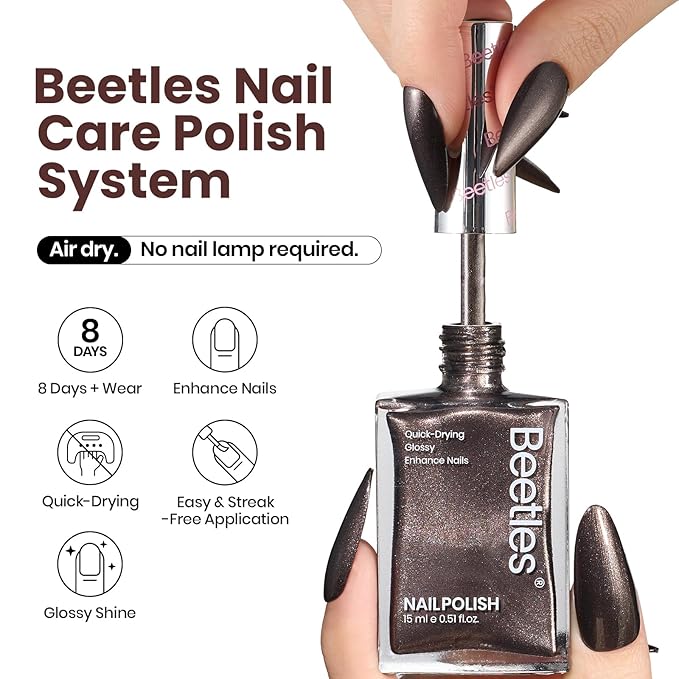 Beetles Nail Polish, 15ml Hot Toddy Naughty Nail Polish Gilded Vintage, Glitter Chocolate Color Luxury Fast Drying & Long Lasting Nail Lacquer Shimmer Art Effect for DIY Nail Salon-Quality Results