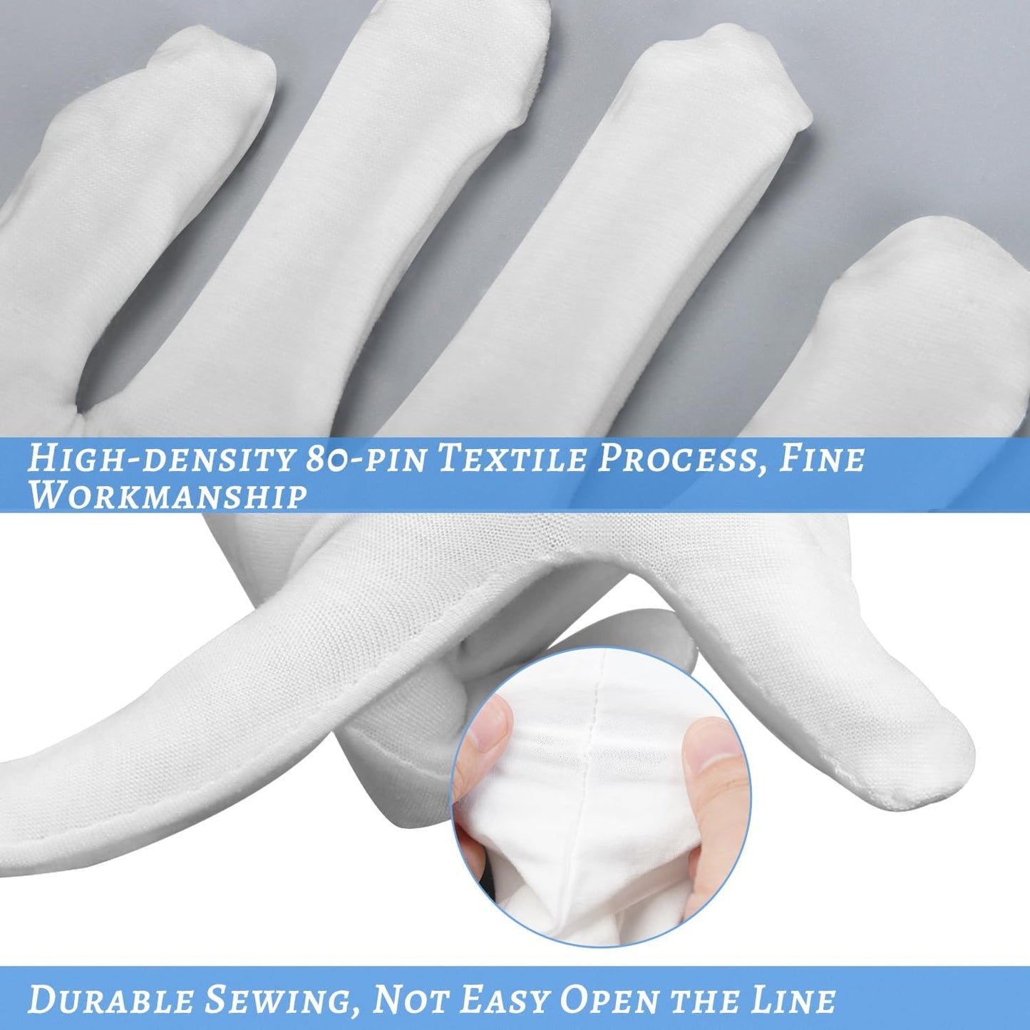 White Gloves, 6 Pairs(12 Pcs) Thinck Cotton Gloves for Dry Hands Sleeping, Moisturizing Gloves Spa Eczema Overnight, Work Gloves for Coin Jewelry Service