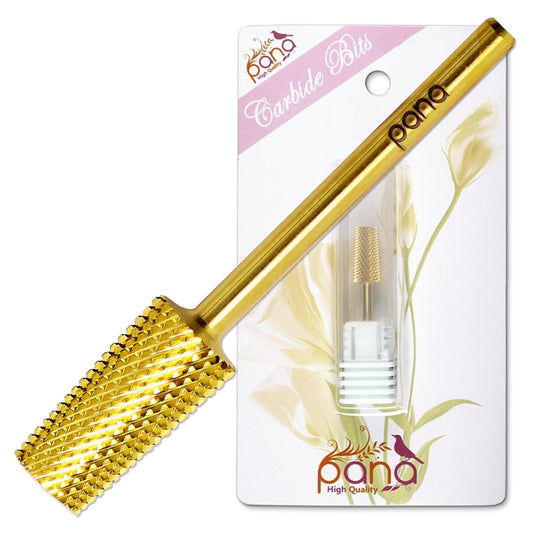 Premium Pana 3/32" Tapered Barrel Carbide Nail Bit -For Electric Dremel Drill Machine, Nail Art Design, Manicure, Pedicure, Nail File, Cuticle Clean etc. (Fine Grit- Gold)