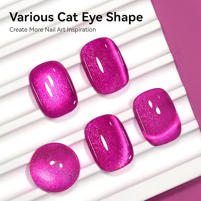 Cat Eye Gel Nail Polish Pink, Magnetic Cateye Gel Polish Hot Pink Glitter Holographic With Magnet For Nail Salon DIY At Home