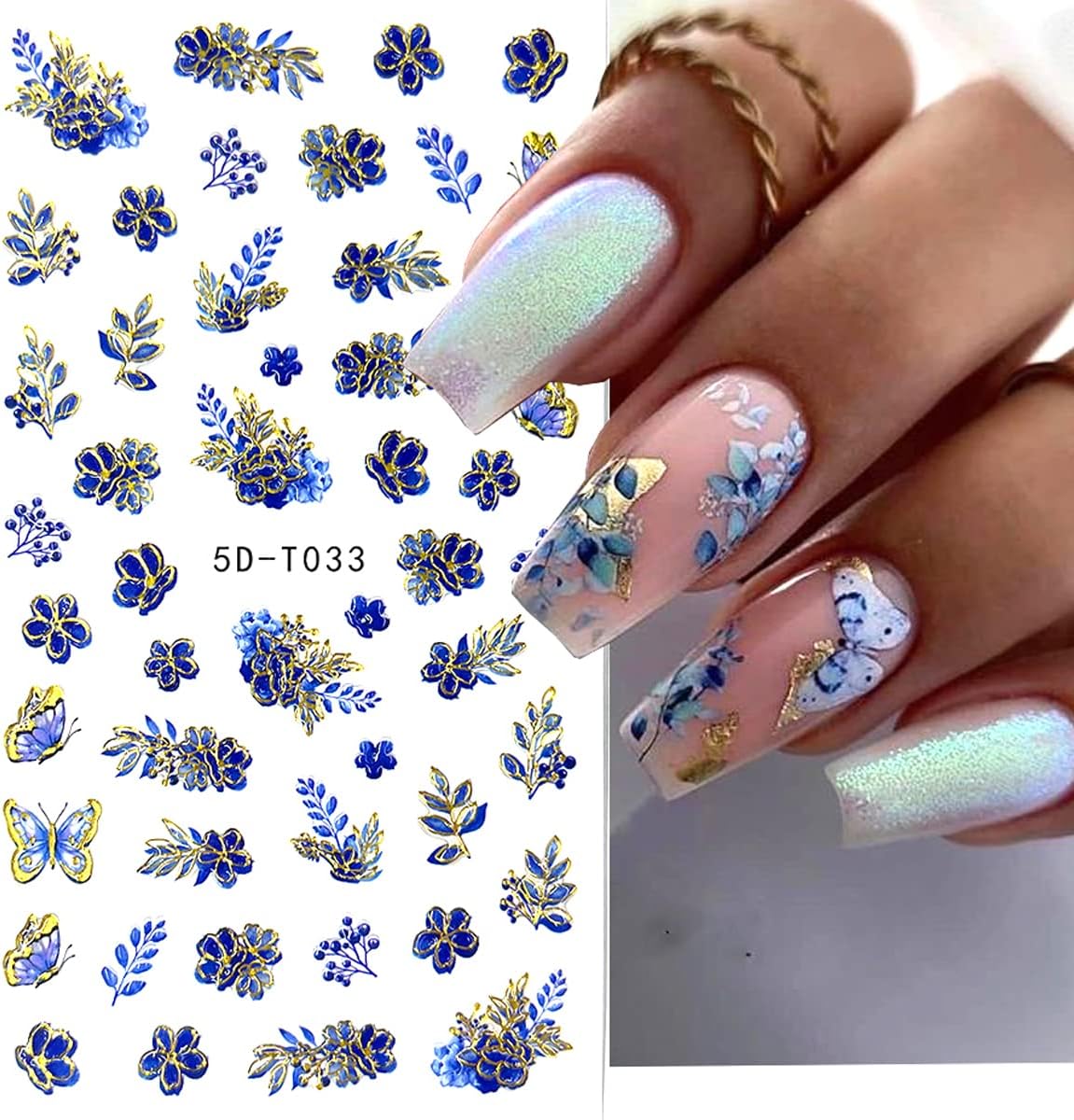 4 Sheets Flower Nail Art Stickers 5D Embossed Nail Decals Flowers Petals Leaf Nail Design Spring Sticker Geometry Engraved Floral Adhesive Foils Summer Leave Butterfly For Nail Art Manicure Decoration