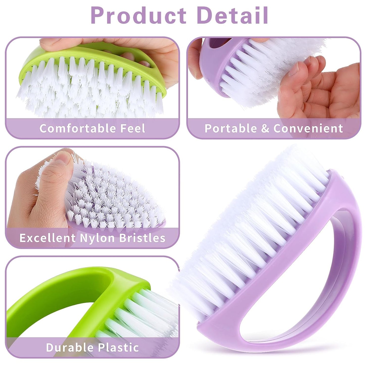 Cobee 2 Pack Hand Nail Brush for Cleaning Fingernails Durable Stiff Bristles Nail Scrub Brush Cleaner with Handle Heavy Duty Deep Nail Cleaning Scrubber for Men Fingernails Toes Garden(Green, Purple)