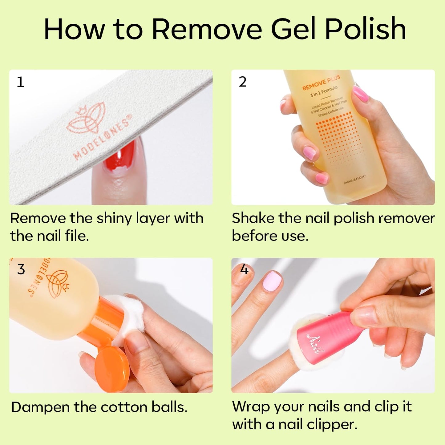 Modelones Acetone Nail Polish Remover, Professional Gel Polish Remover, Nail Glue Remover Natural Formula with Jojoba Oil for Nail Moisturizing & Care, Acrylic Dip Powder Remover(8 FL.Oz.), Cucumber