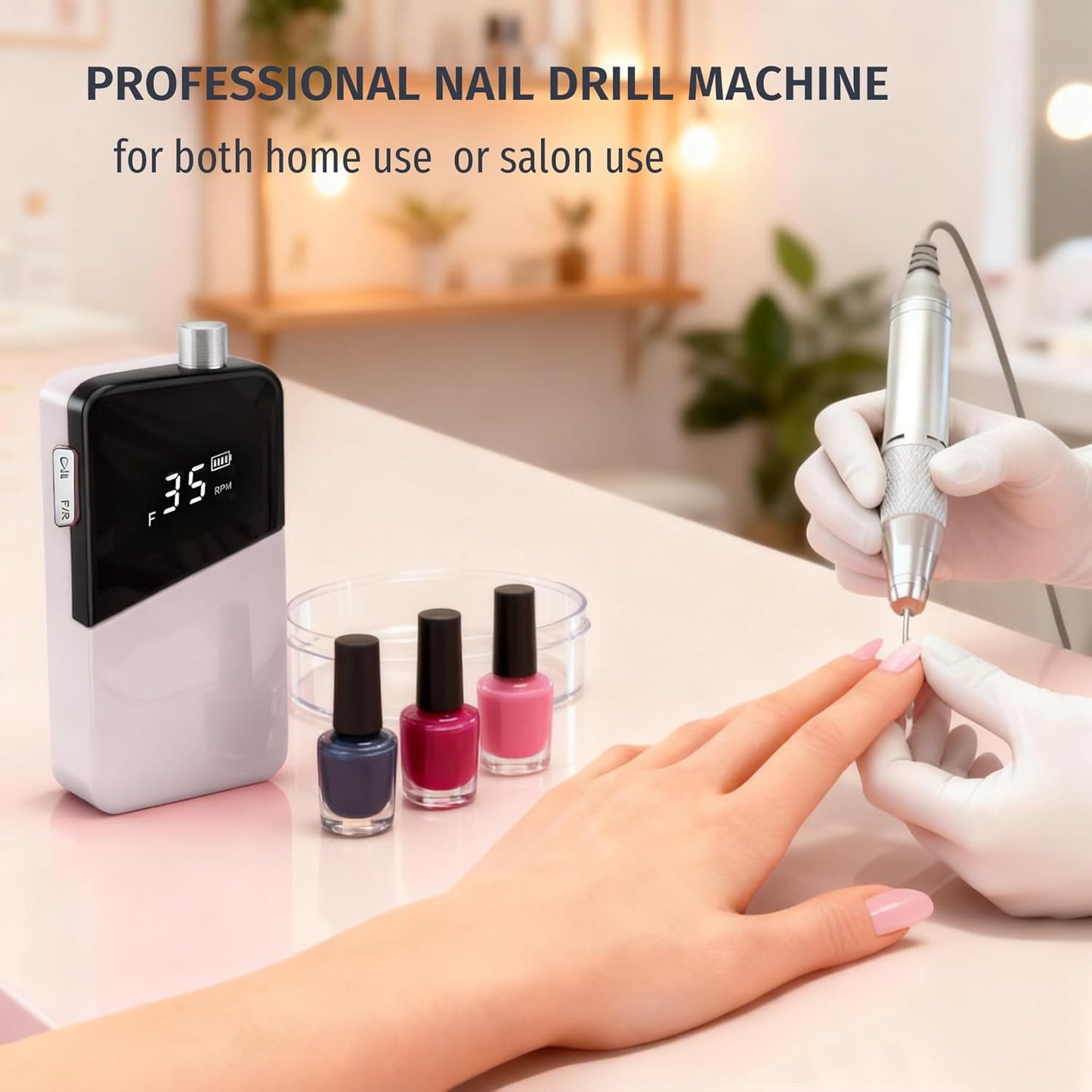 Electric Nail Drill Machine,Rechargeable 35000 RPM Nail Drill Portable E-File ,Nail FileTool for Women,Electric Acrylic Nail Tools ,Polishing,Nail Removing