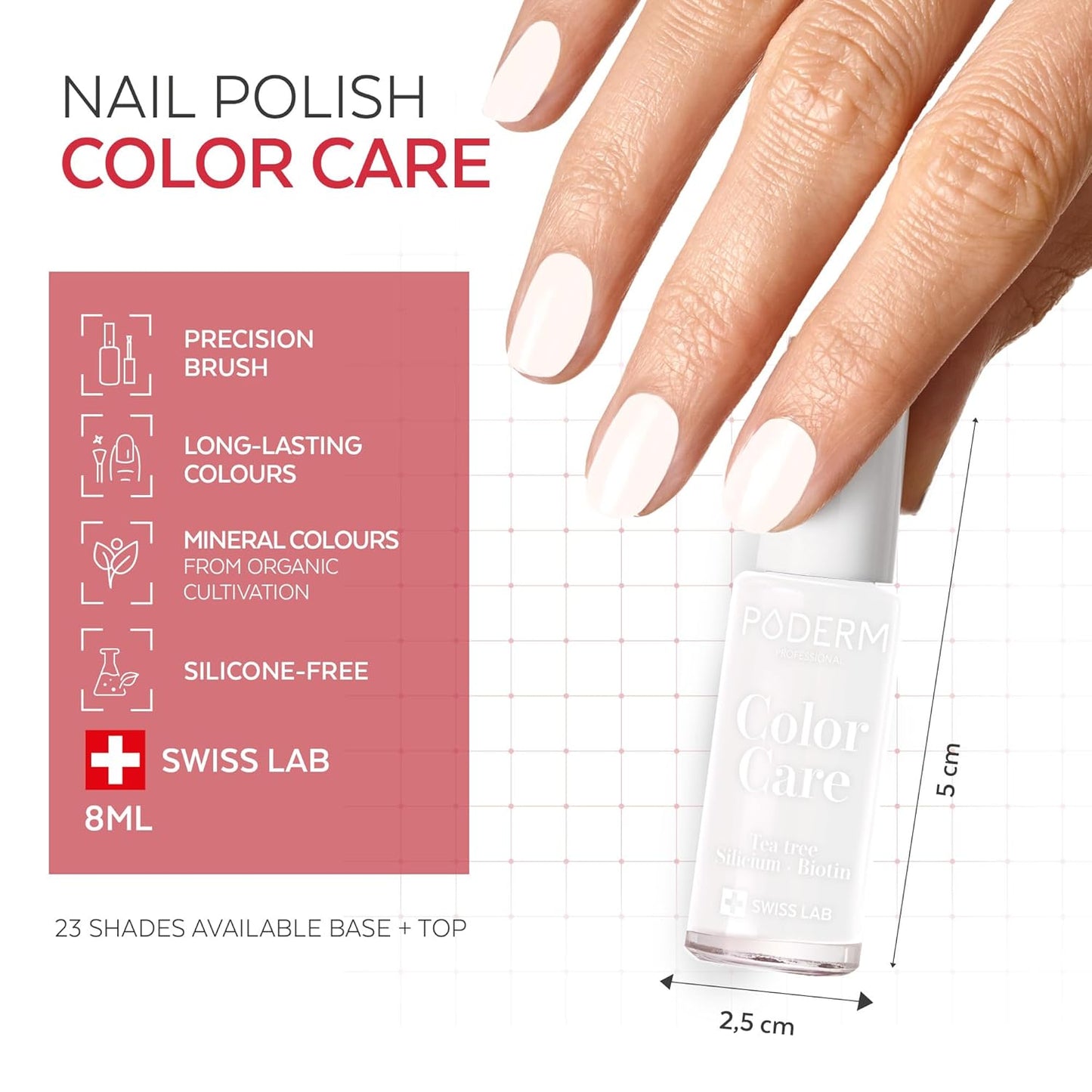 PODERM - Nail Polish – Enriched with Tea Tree – Improves nail appearance – Ingredients Natural/Vegan - foot/hand - Swiss Made (French White)