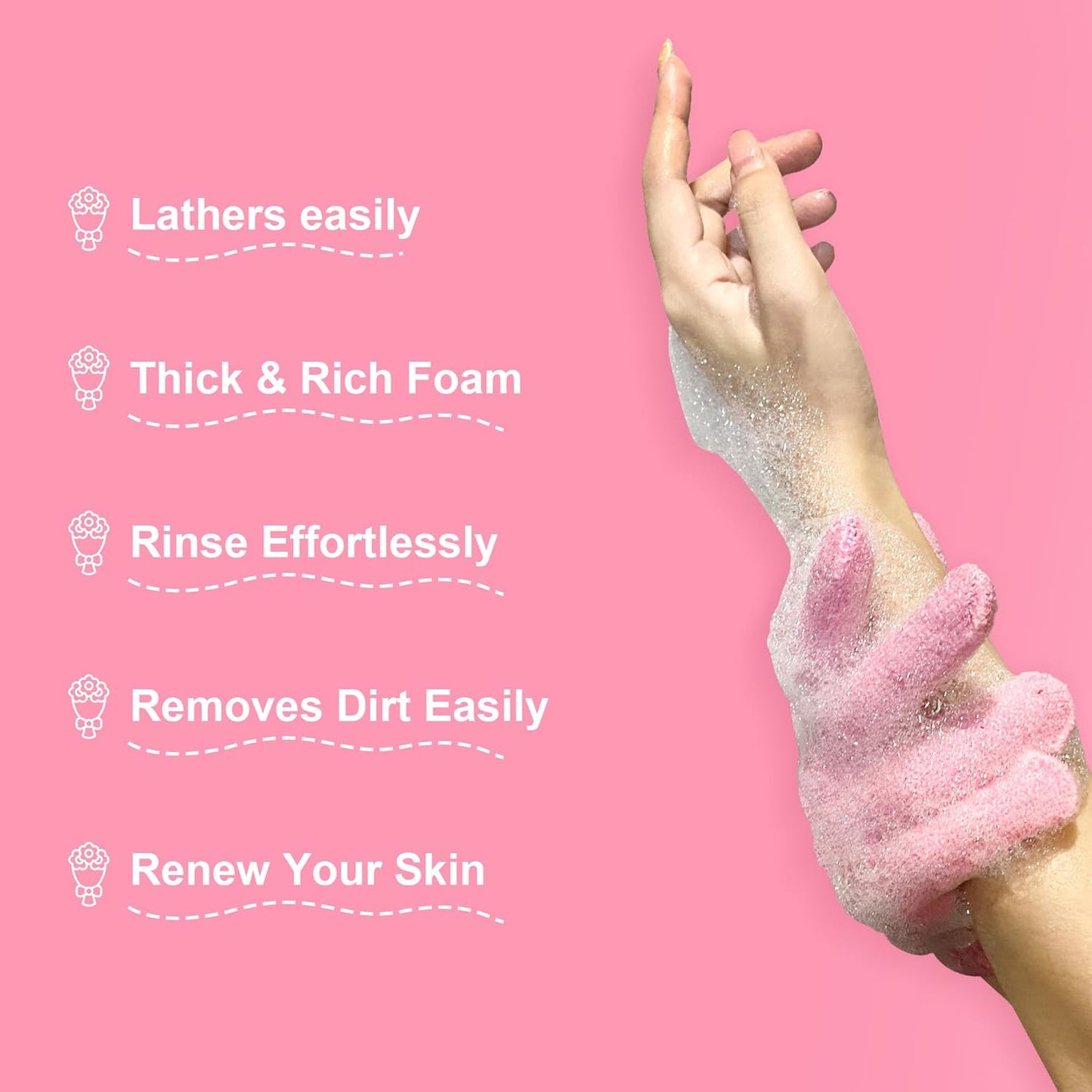 Exfoliating Glove, Exfoliation Mitt, Exfoliating Gloves, 4 Pairs, Pink&Green