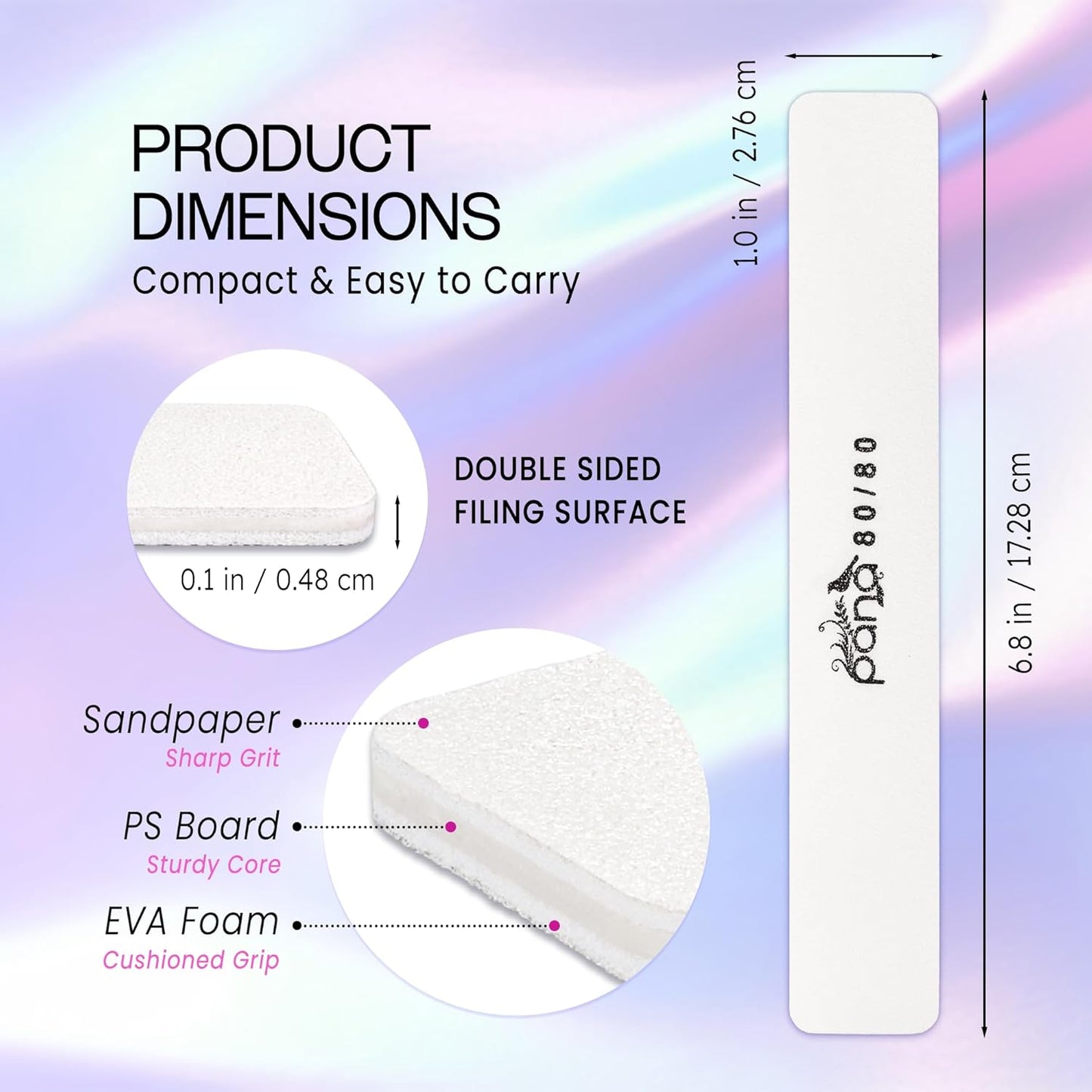 10PCS Jumbo Size PANA Professional Double Sided Nail Files - White, 80/80 Grit - Emery Board Nail Buffering File Manicure Pedicure Nail Polisher Washable