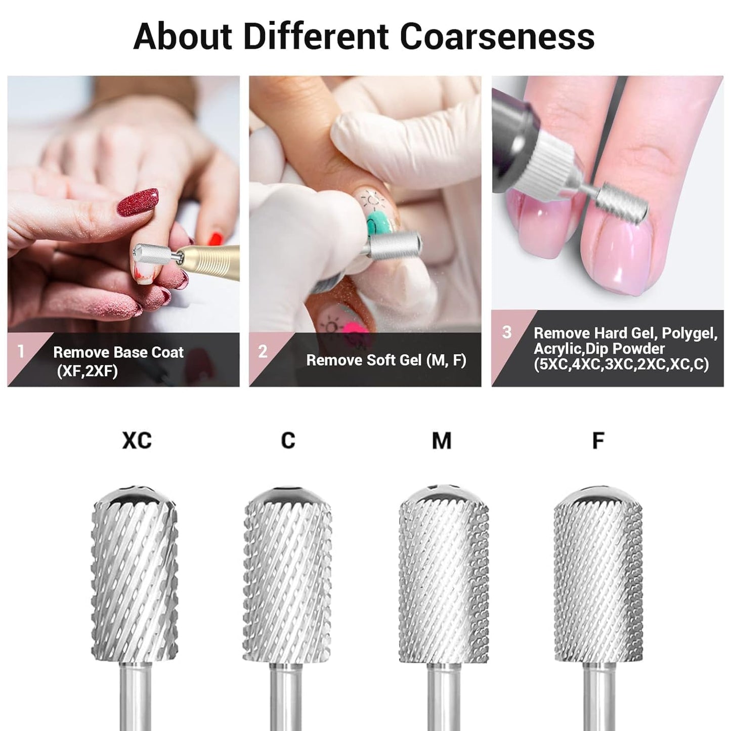 MelodySusie Safety Nail Drill Bits, 3/32'' Smooth Round Top Large Barrel Carbide Bits, Suitable for Manicure Pedicure Cuticle Gel Polishing, Beginners Bits, Silver, Series Bit-S, Coarse