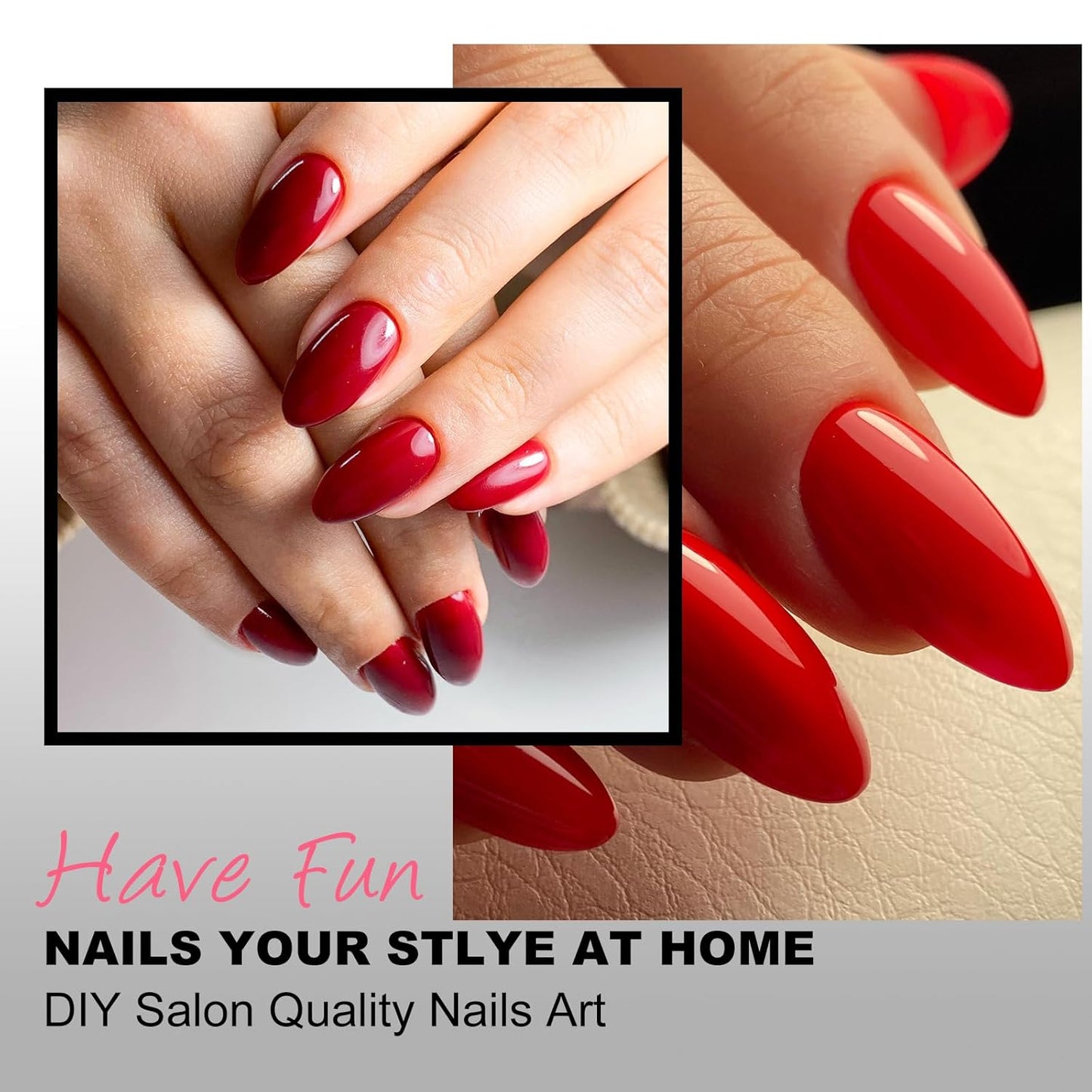 64PCS Bright Red & Vanilla Cream Press On Nails - Short Almond Fake Nails, with 2 Nail Glues, 2 Cuticle Sticks, 4 Prep Pads, 1 Nail File - Glossy Nails Kit for Daily Use
