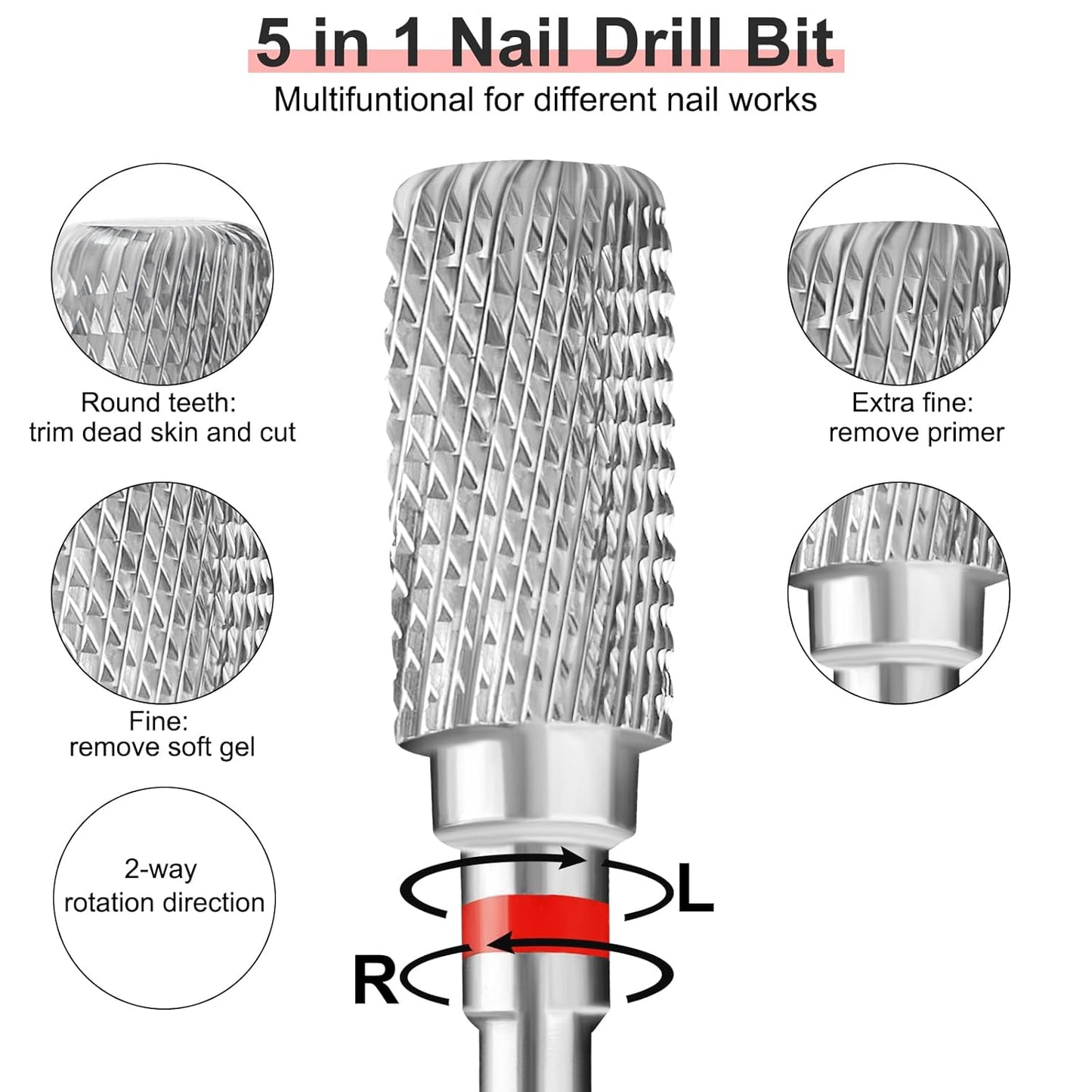 Safety Nail Drill Bits, 3/32'' Carbide Bits, Professional Nail Efile Bit For Nail Drill Machine, Suitable for Manicure Pedicure Cuticle Gel Polishing, Beginners Bits (Silver, Fine Grit)