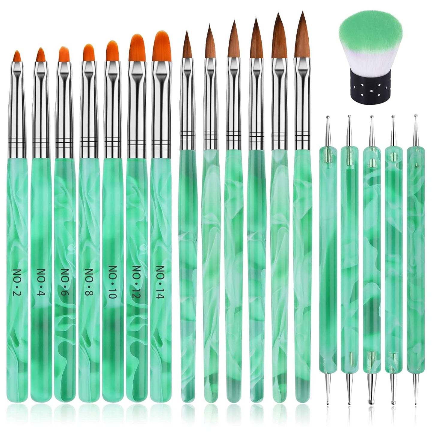 TOROKOM 19Pcs Nail Art Brushes Kolinsky Acrylic Brushes for Nails incl Gel Polish Nail Art Tools, Nail Design Brushes,Double Ended Dotting Tools for Acrylic Application Manicure,with Nail Dust Brush