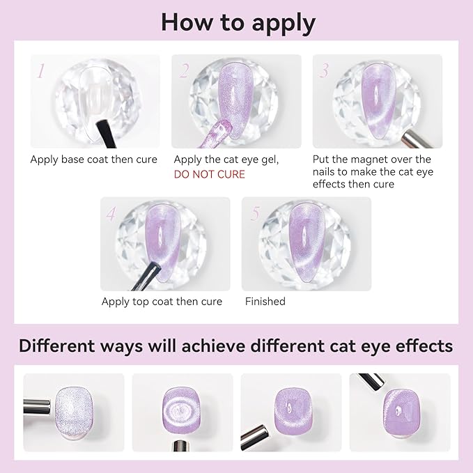 Cat Eye Gel Nail Polish 12ML, Lavender Purple Smoothie Magnetic Gel Polish Holographic Shimmer Glitter Cats Eye Nail Polish with Magnet Stick Soak Off UV Nail Art Varnish